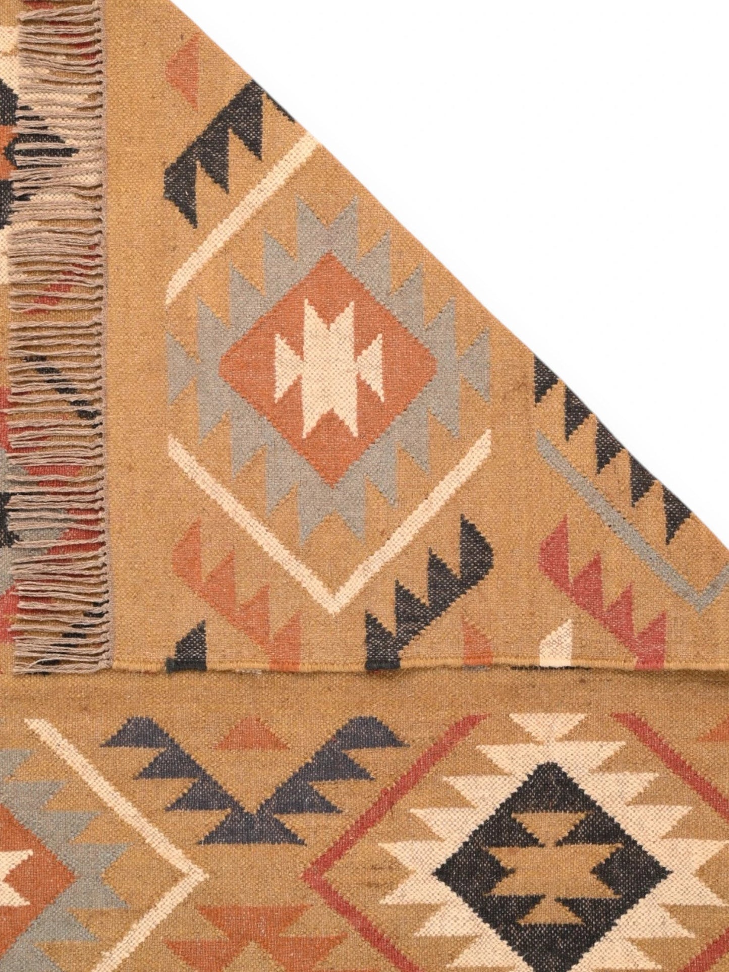 Detalle de alfombras kililm pasillo 180x270  multicolor necha a mano en fibras naturales