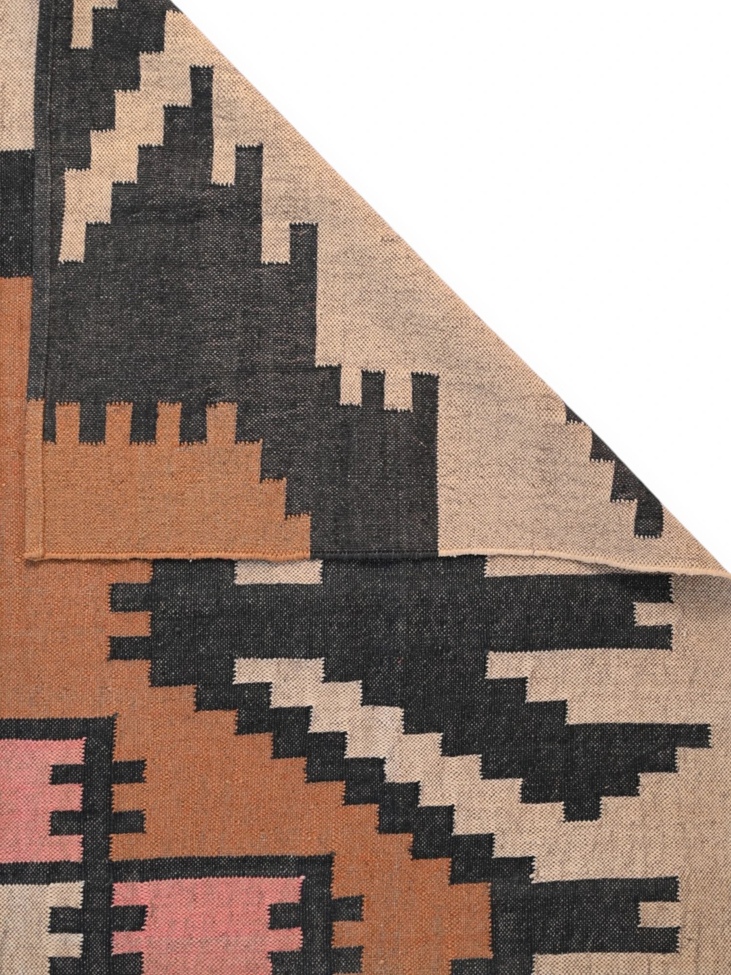 Detalle de alfombras kililm pasillo 180x270 multicolor necha a mano en fibras naturales