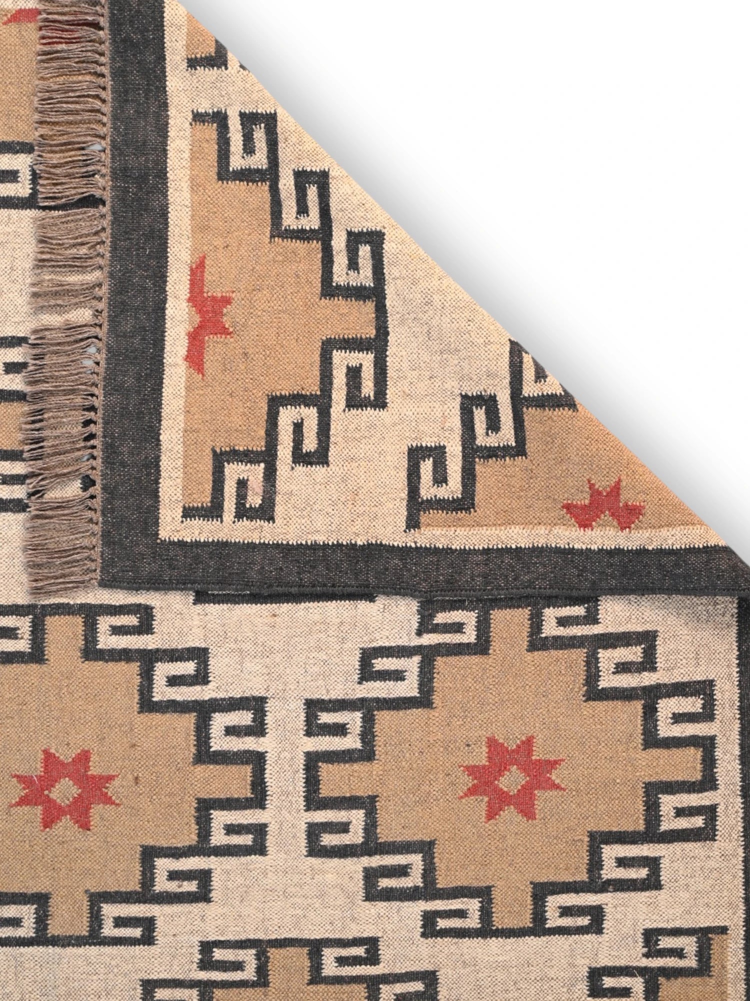 Detalle de alfombras kililm pasillo 180x270 multicolor necha a mano en fibras naturales