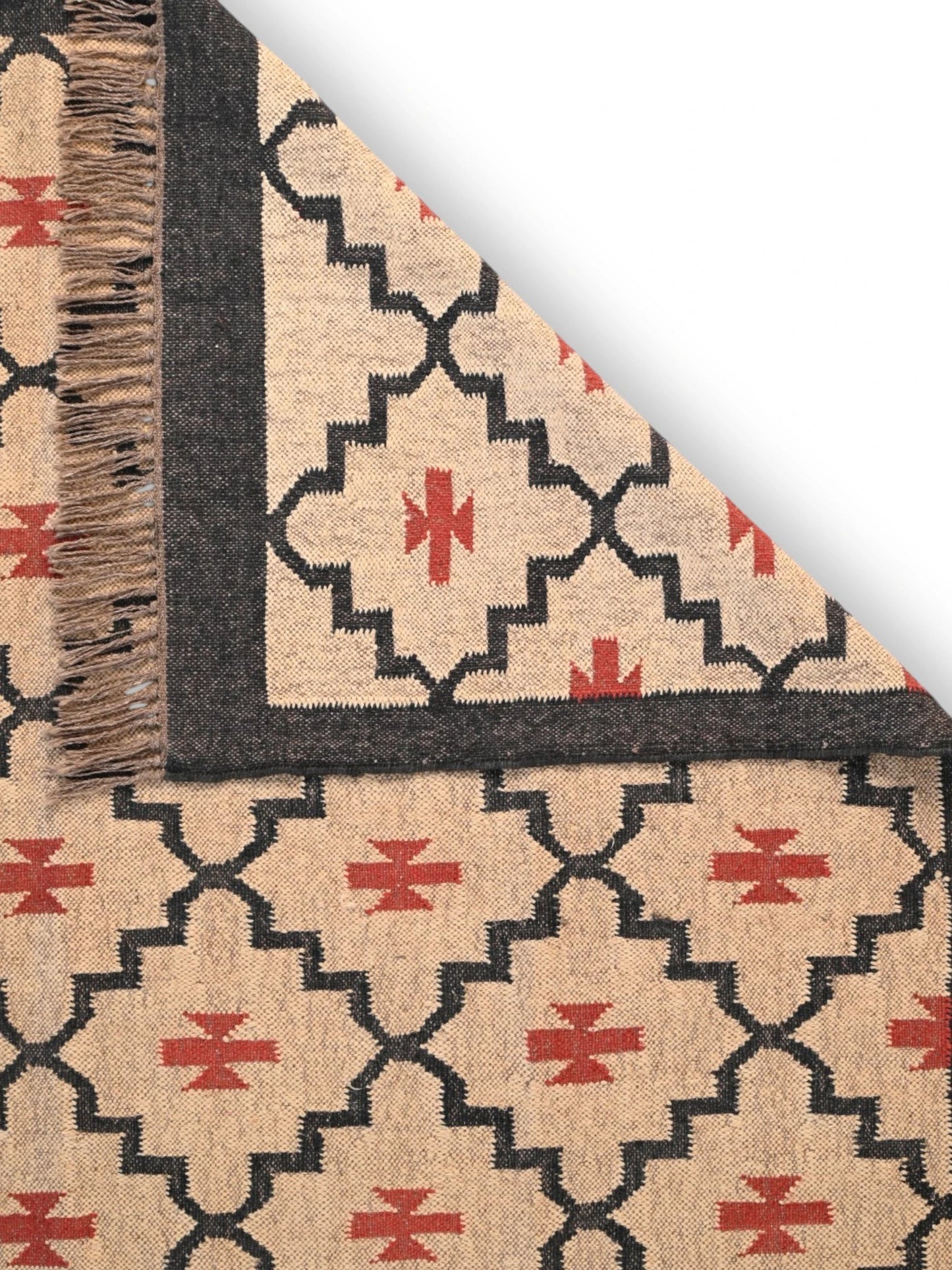 Detalle de alfombras kililm pasillo 180x270 multicolor necha a mano en fibras naturales
