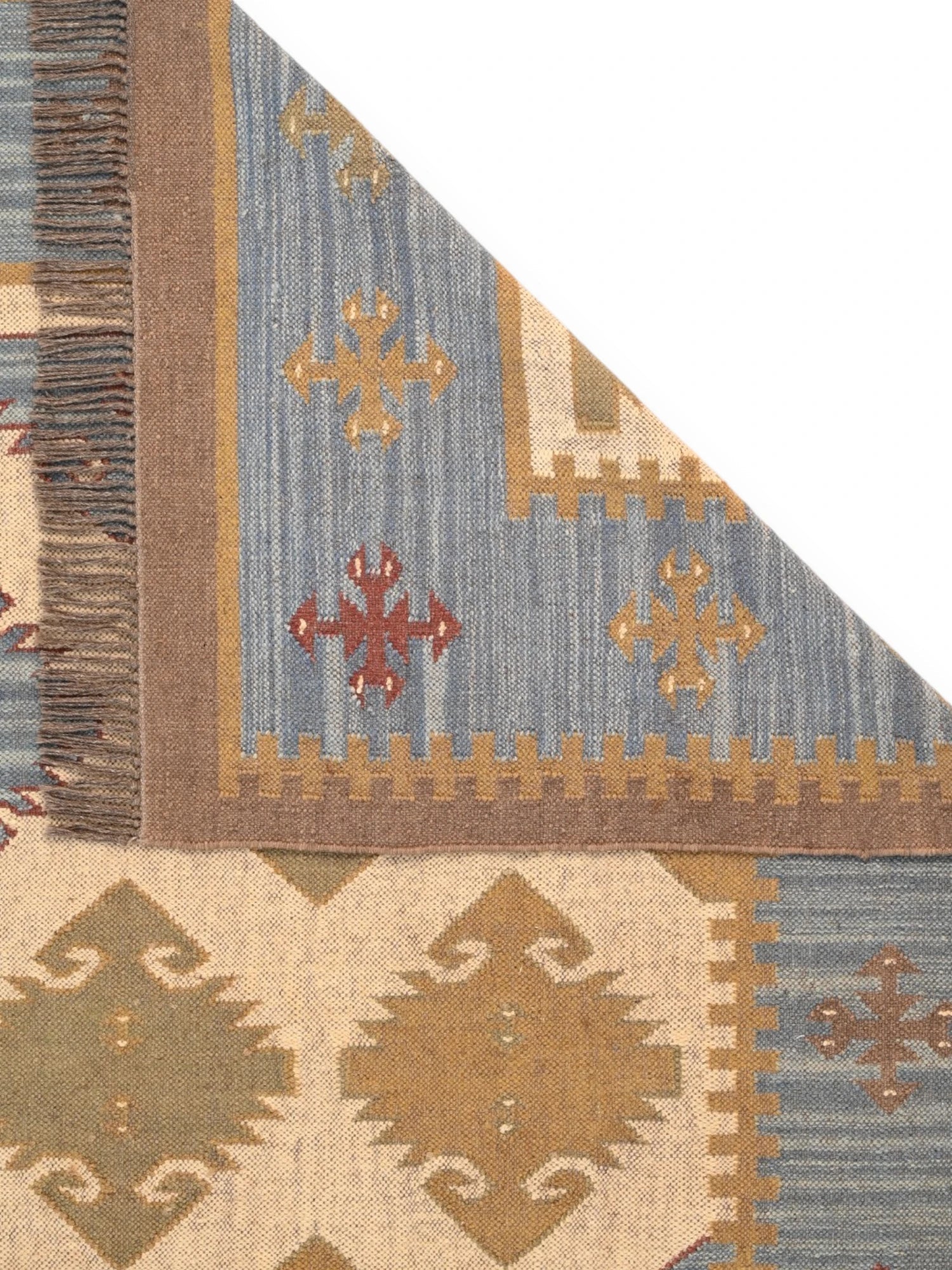 Detalle de alfombras kililm pasillo 180x270  multicolor necha a mano en fibras naturales