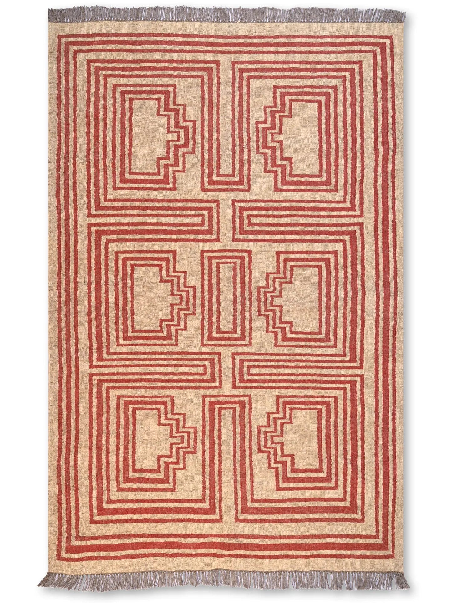 alfombras kililm pasillo 180x270 roja beige necha a mano en fibras naturales
