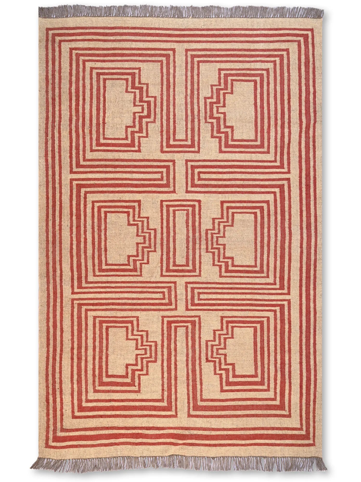 alfombras kililm pasillo 180x270 roja beige necha a mano en fibras naturales

