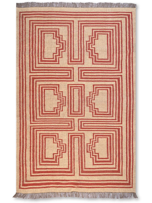alfombras kililm pasillo 180x270 roja beige necha a mano en fibras naturales
