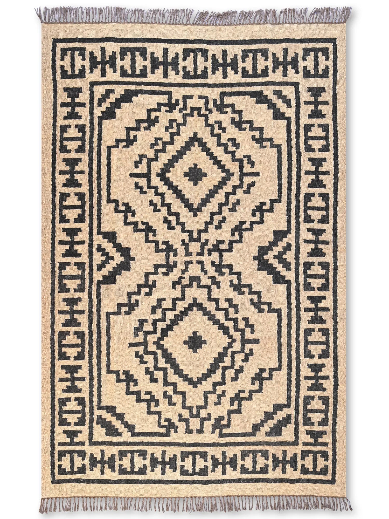alfombras kililm pasillo 180x270 negro beige  necha a mano en fibras naturales