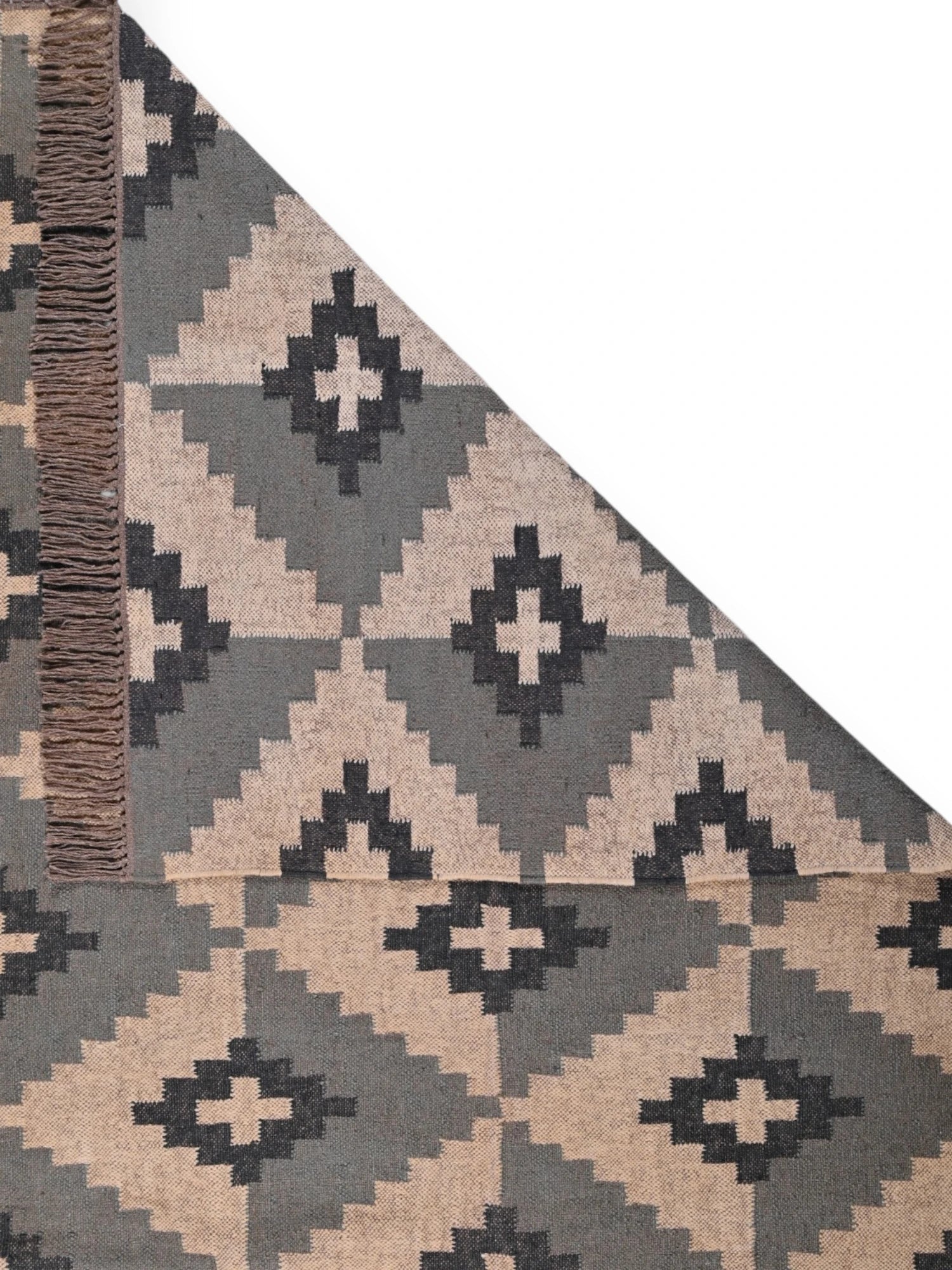 Detalle de alfombras kililm pasillo 60x90 multicolor necha a mano en fibras naturales