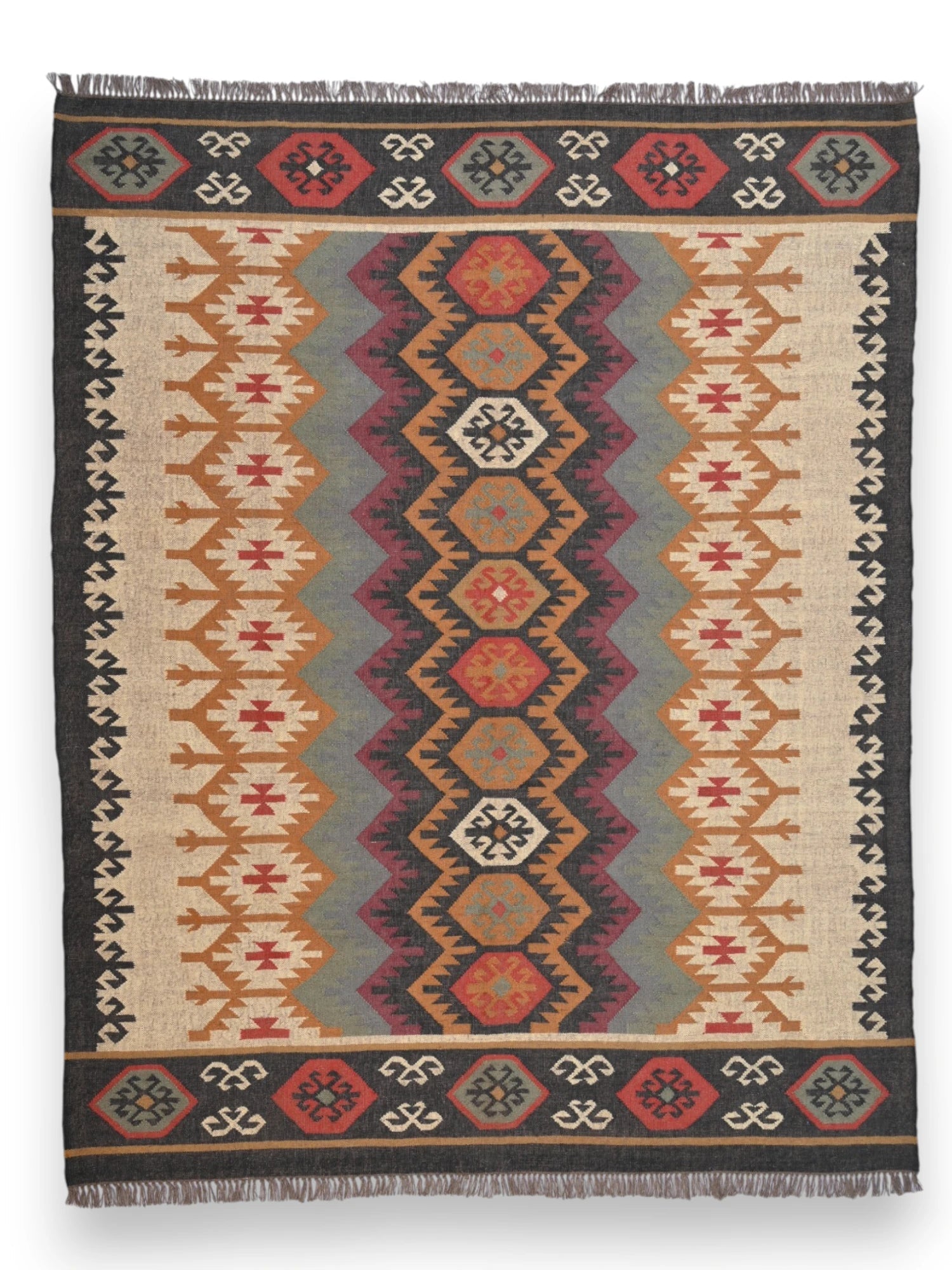 alfombras kililm pasillo  240x300  multicolor necha a mano en fibras naturales