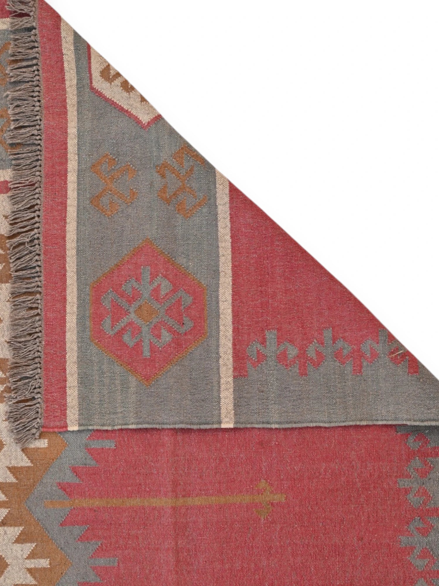 Detalle de alfombras kililm pasillo  270x360  multicolor necha a mano en fibras naturales