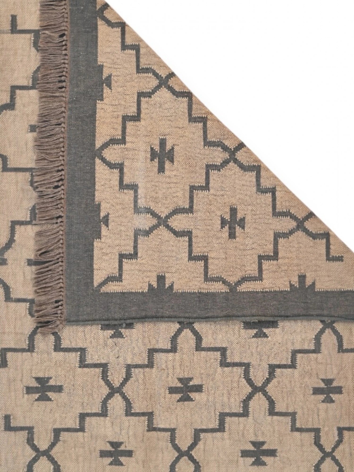 Detalle de alfombras kililm pasillo 280x320 marrón necha a mano en fibras naturales