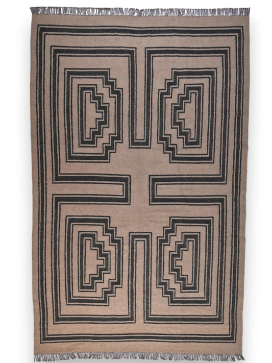 alfombras kililm pasill 300x360 marrón necha a mano en fibras naturales