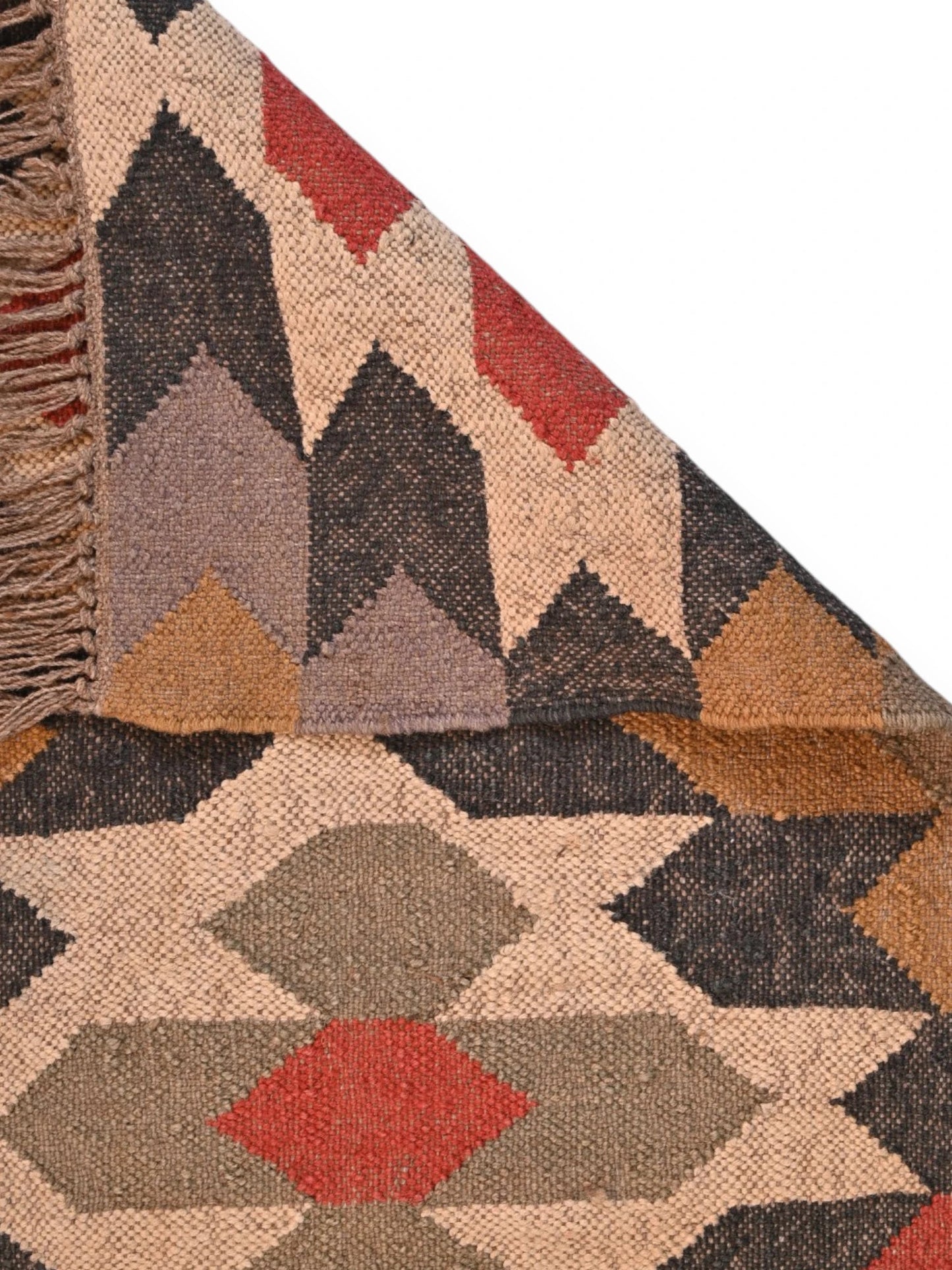 Detalle de alfombras kililm pasillo 60x150 multicolor necha a mano en fibras naturales