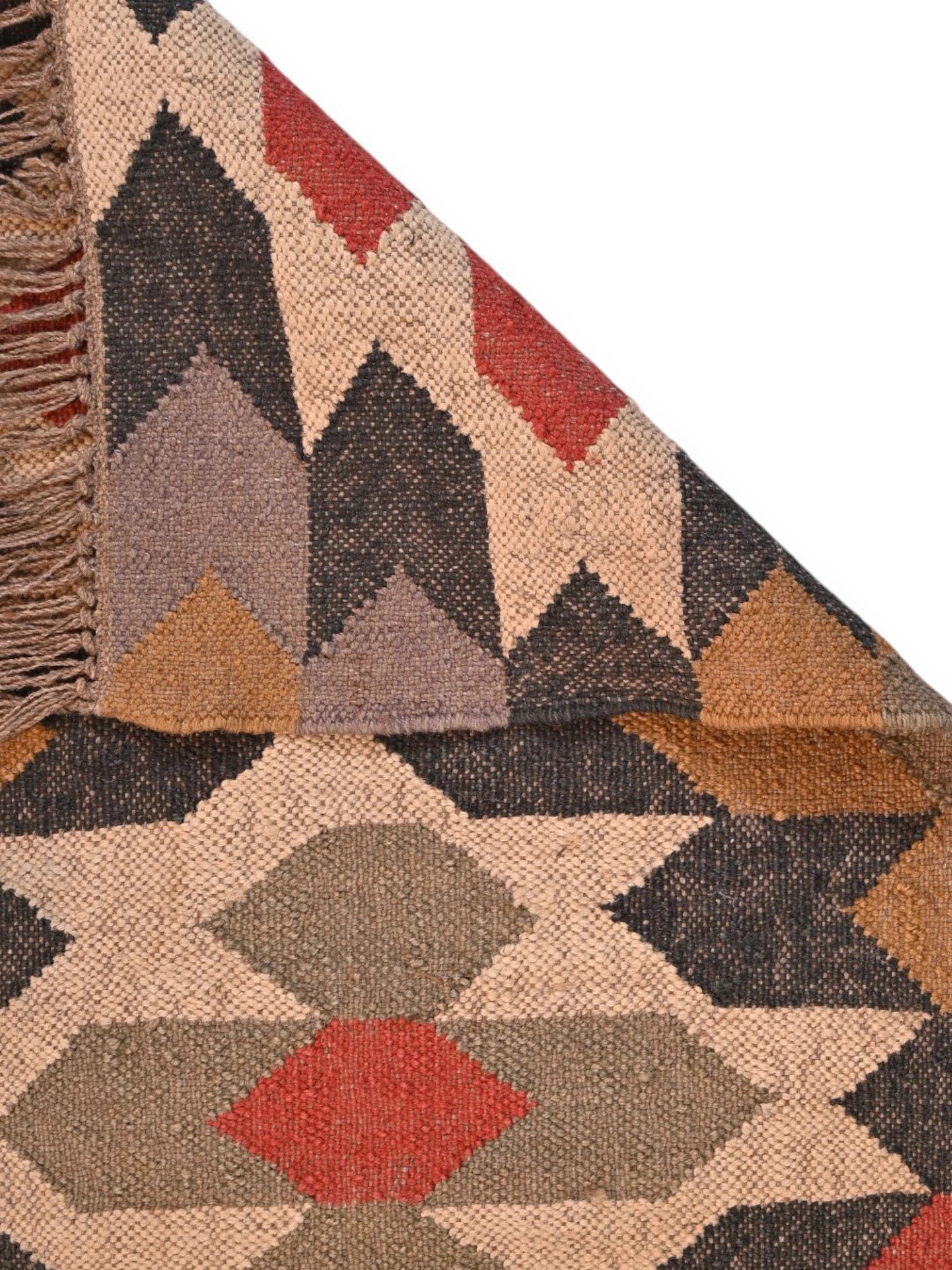 Detalle de alfombras kililm pasillo 60x150 multicolor necha a mano en fibras naturales