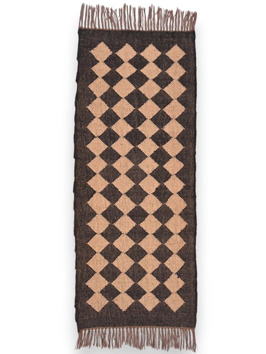 alfombras kililm pasillo 60x150 negro beige necha a mano en fibras naturales