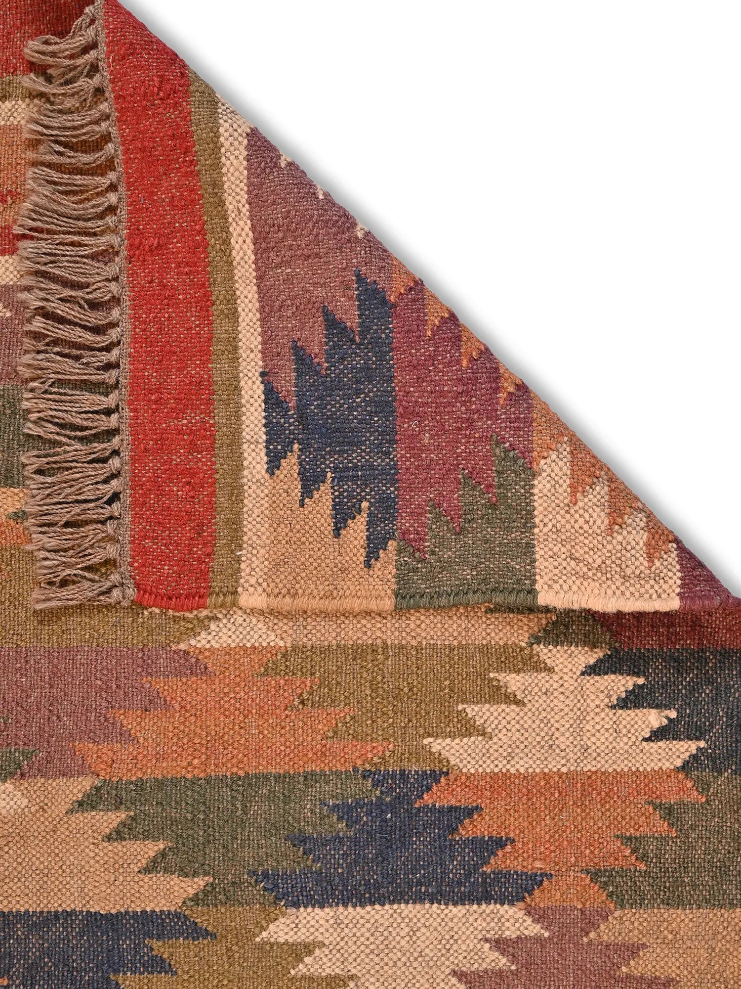 Detalle de alfombras kililm pasillo 60x150 multicolor necha a mano en fibras naturales