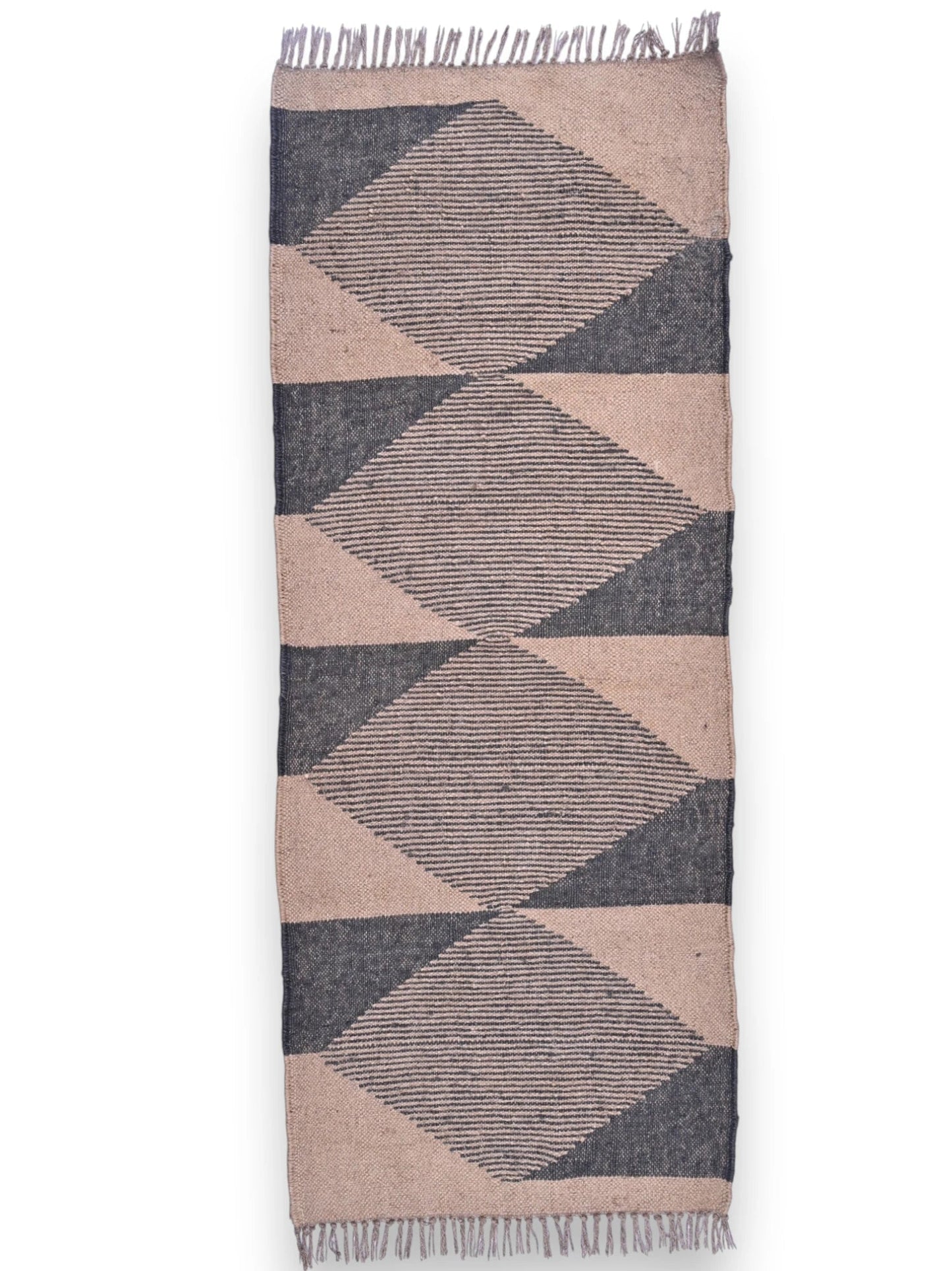 alfombras kililm pasillo 60x150 negro beige necha a mano en fibras naturales