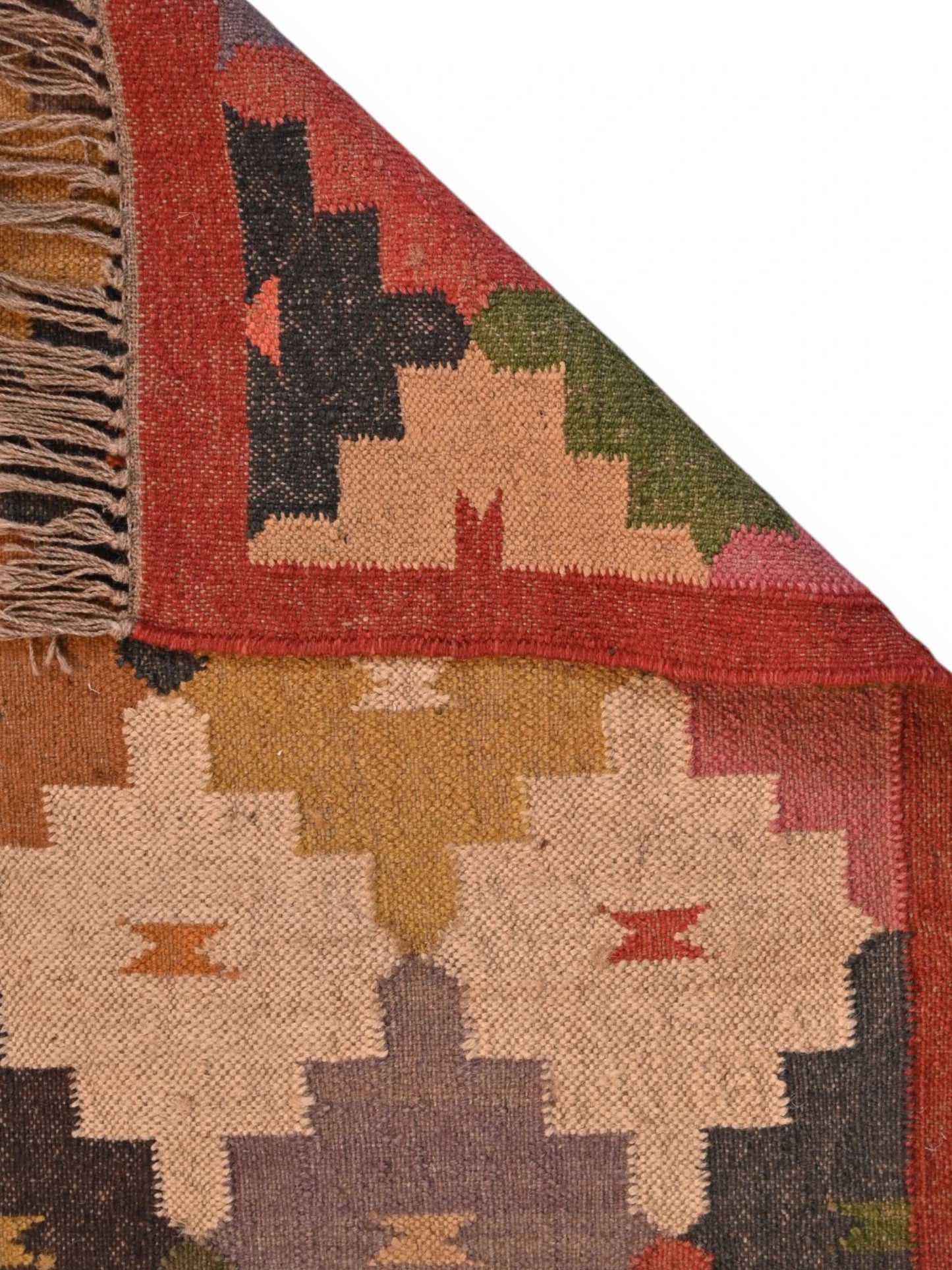 Detalle de alfombras kililm pasillo 60x150 multicolor necha a mano en fibras naturales