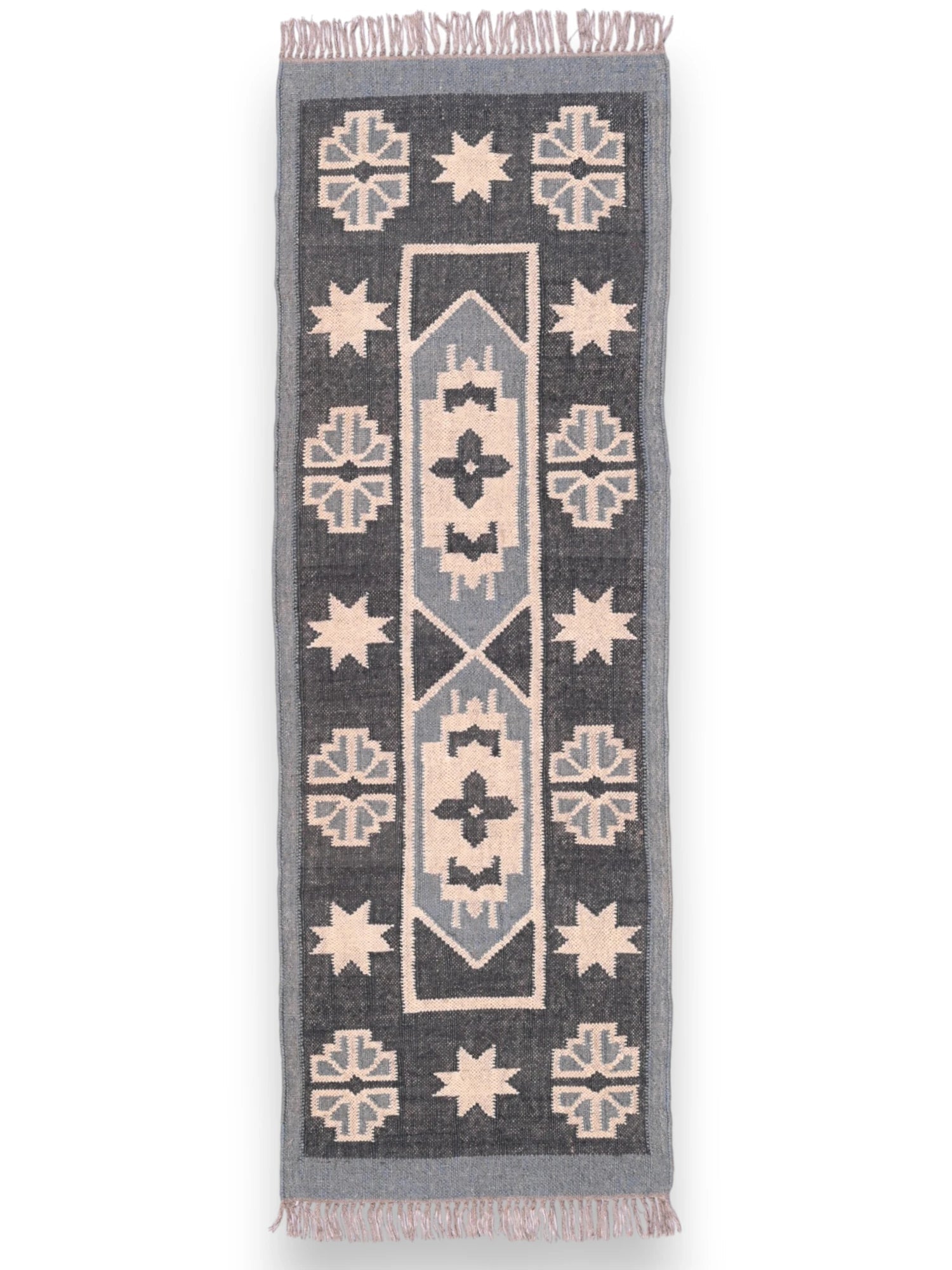 alfombras kilim pasillo 60x180 negro, beige hecha a mano en fibras naturales