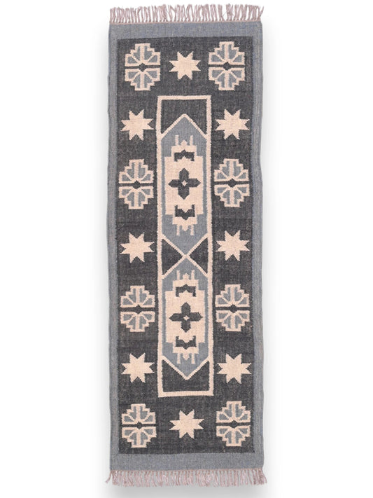 alfombras kilim pasillo 60x180 negro, beige hecha a mano en fibras naturales
