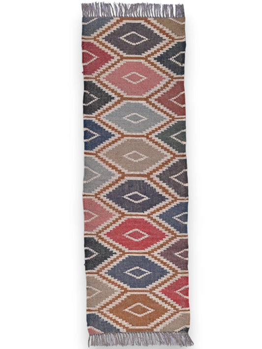 alfombras kililm pasillo  60x180 multicolor necha a mano en fibras naturales
