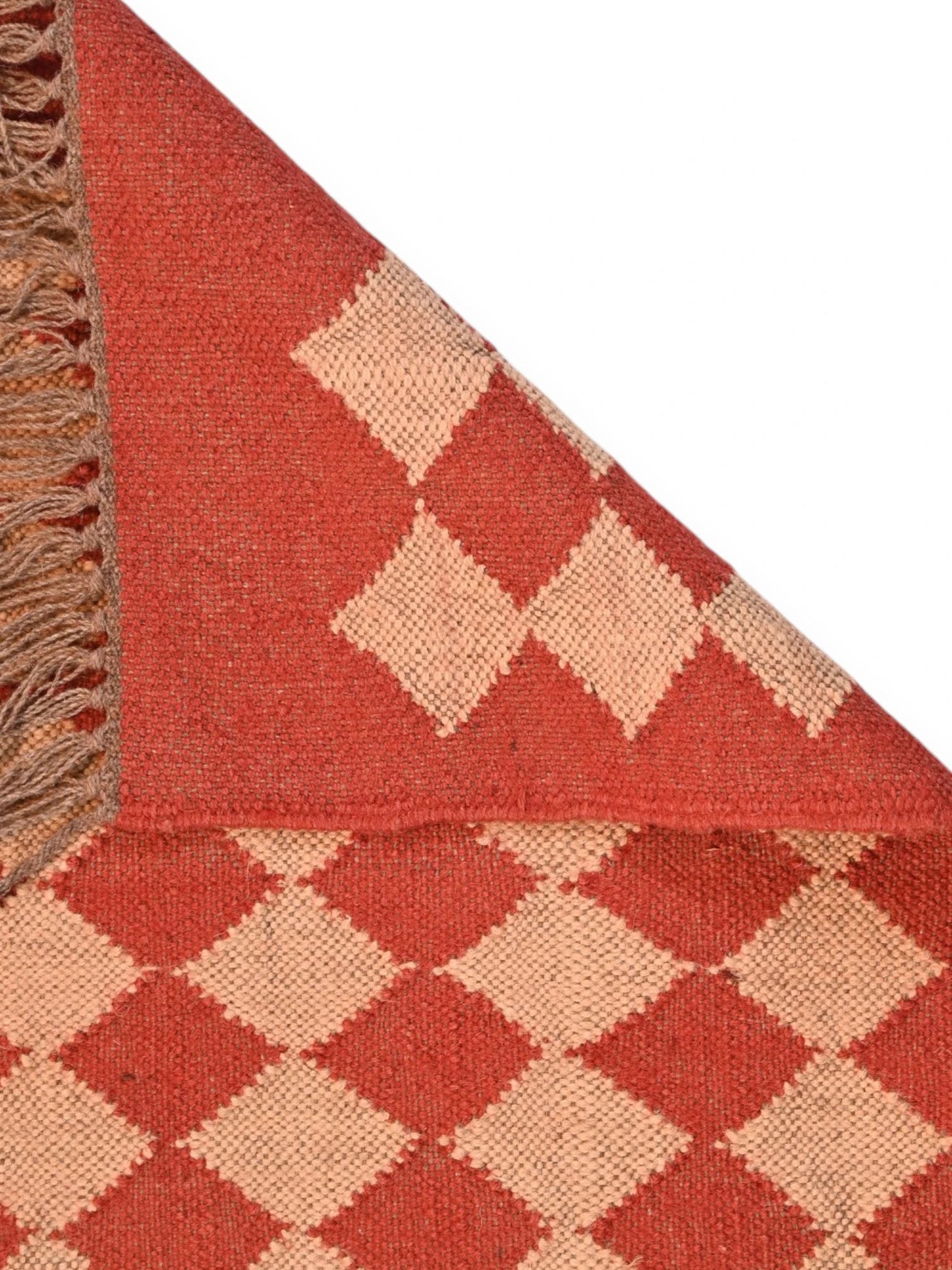 Detalle de alfombras kililm pasillo 60x180 rojo beige necha a mano en fibras naturales