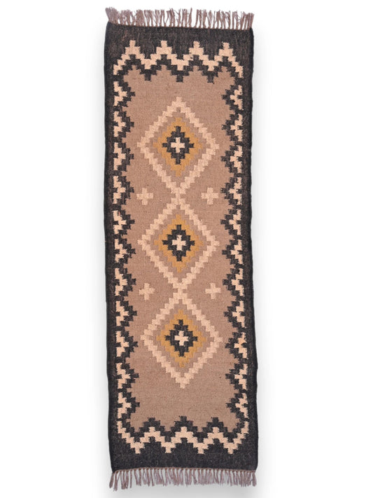 alfombras kililm pasillo 60x180 negro beige necha a mano en fibras naturales