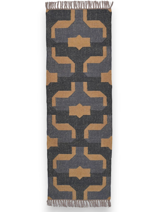 alfombras kilim pasillo 60x180 negro amarillo hecha a mano en fibras naturales
