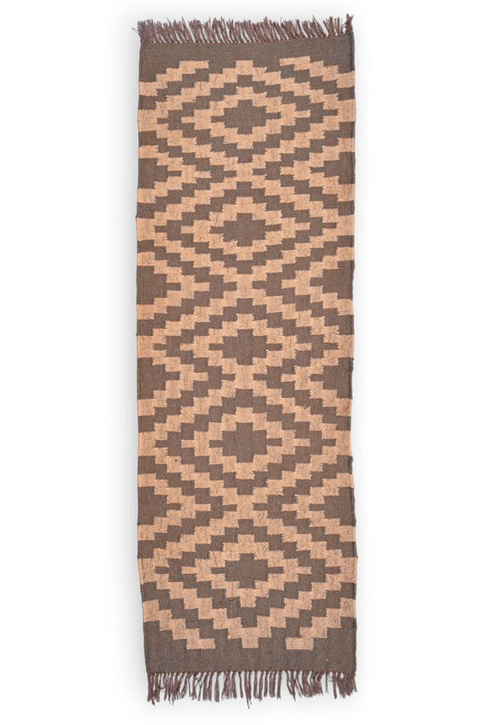 Alfombra kilim  Pasillo 60x180cms Marrón Beige hecha a mano en fibras naturales