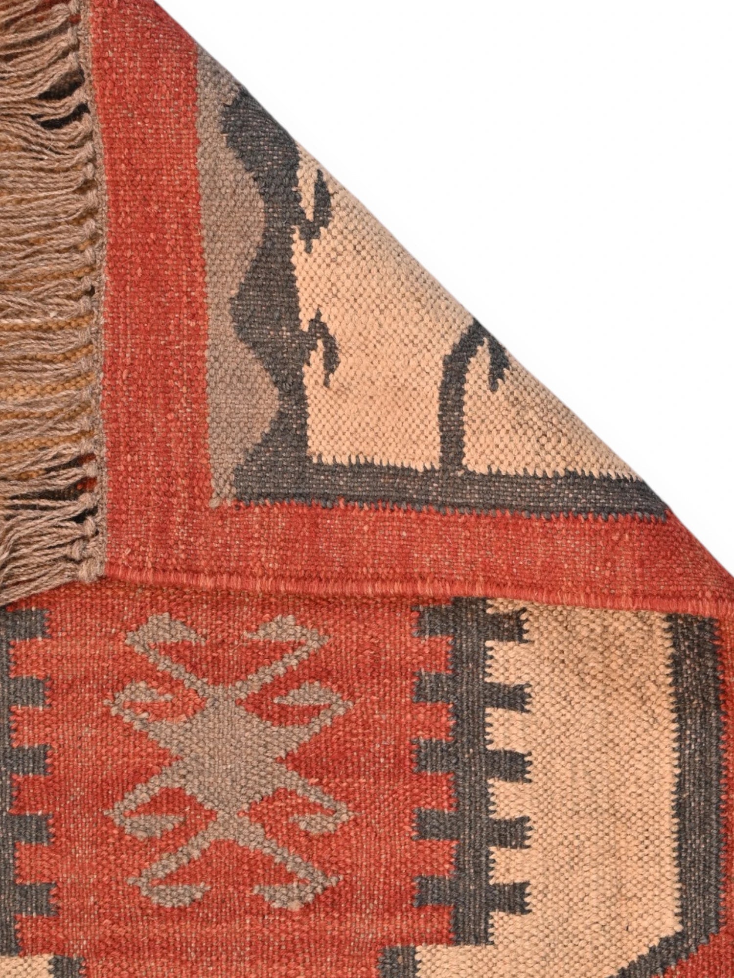 Detalle de alfombras kililm pasillo 60x180 multicolor necha a mano en fibras naturales