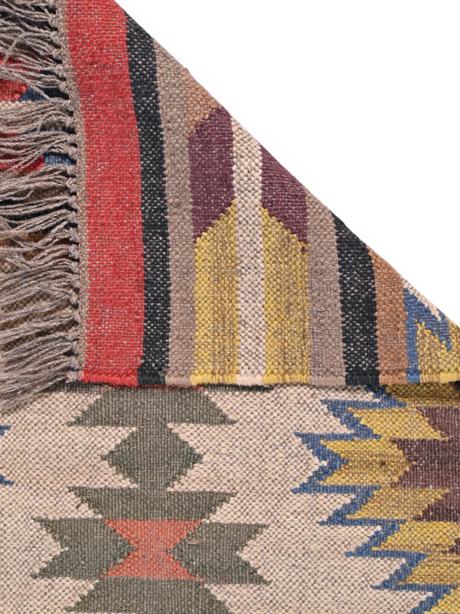 Detalle de alfombras kililm pasillo  60x180 multicolor necha a mano en fibras naturales