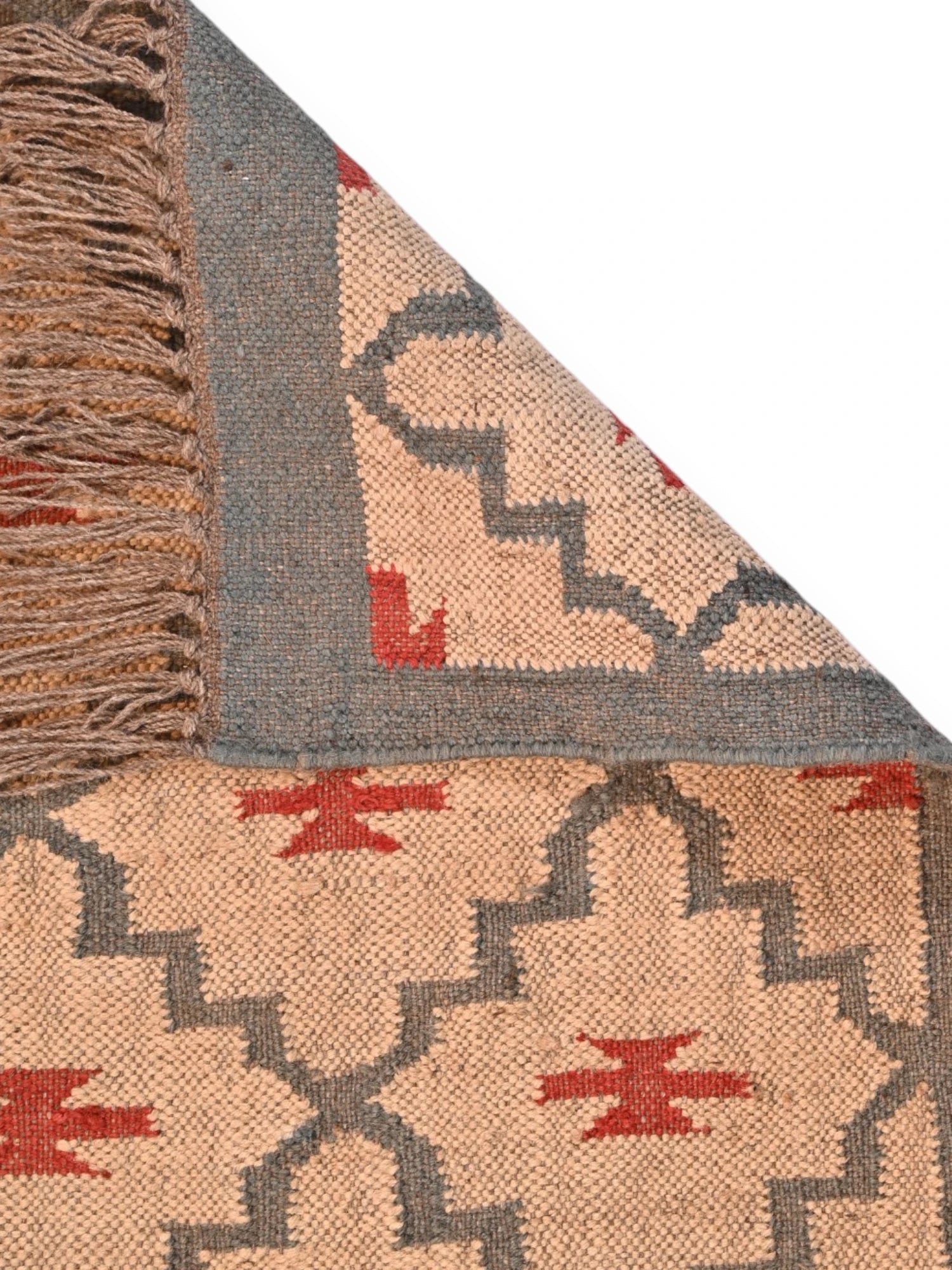 Detalle de alfombras kililm pasillo 60x180 multicolor necha a mano en fibras naturales