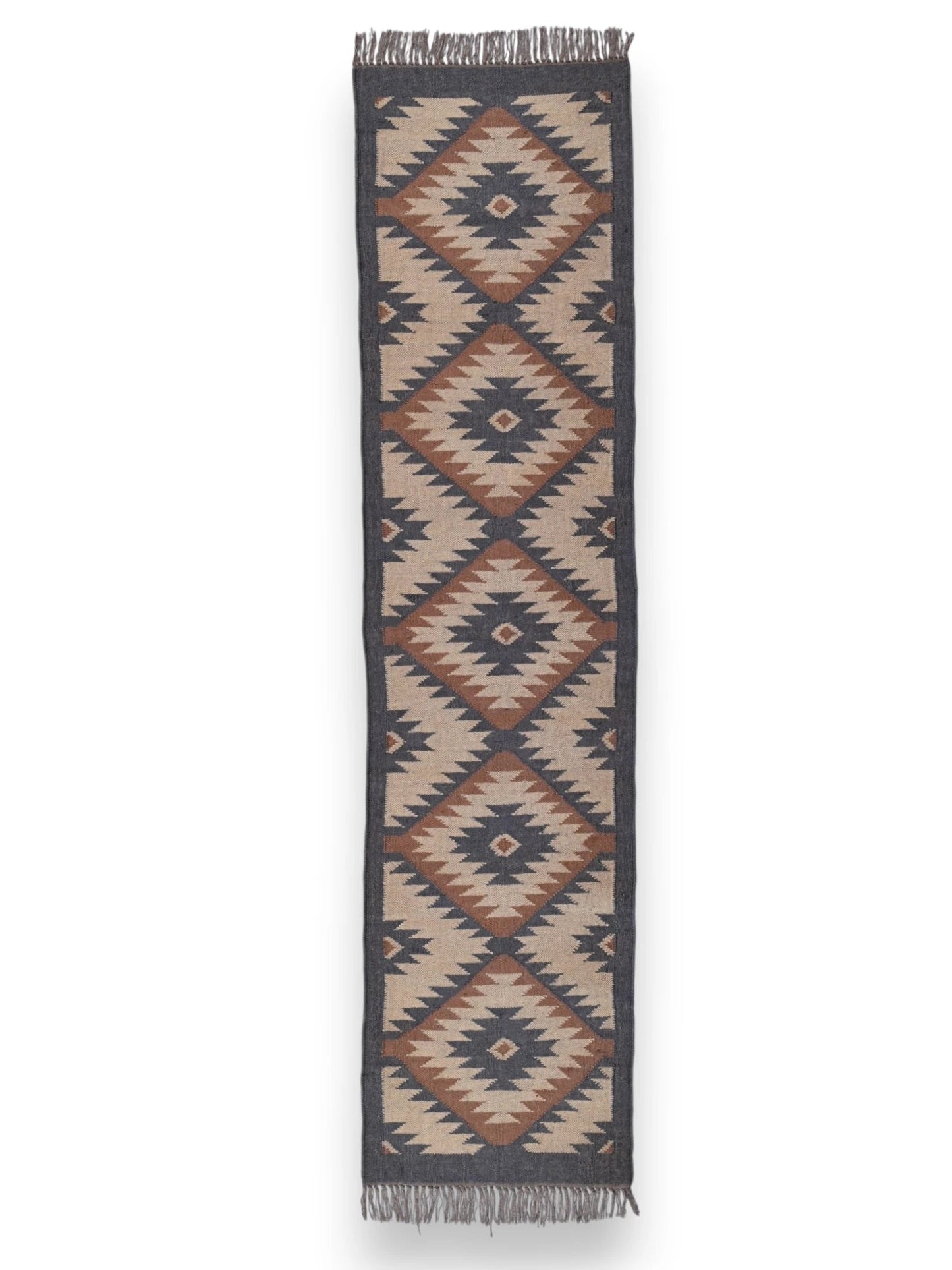 alfombras kilim pasillo 60x240 Marrón, negro y rojo hecha a mano en fibras naturales