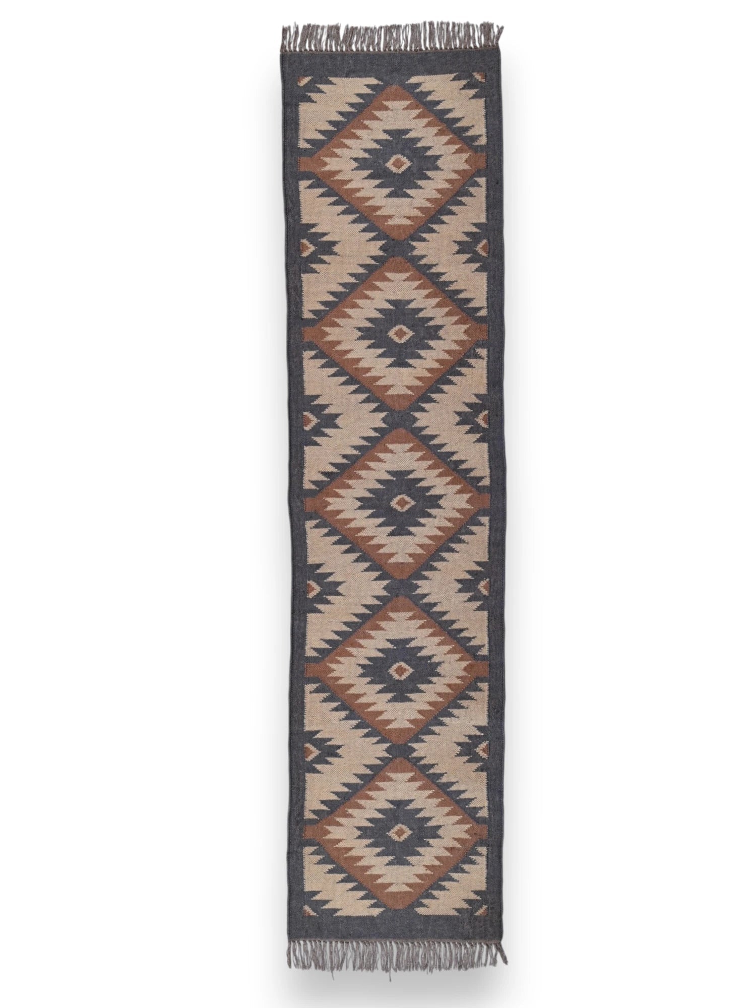 alfombras kilim pasillo 60x240 Marrón, negro y rojo hecha a mano en fibras naturales