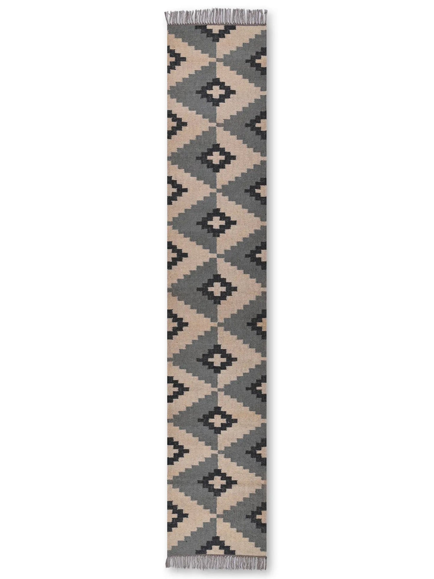 alfombras kilim pasillo 60x360 Gris y negro hecha a mano en fibras naturales