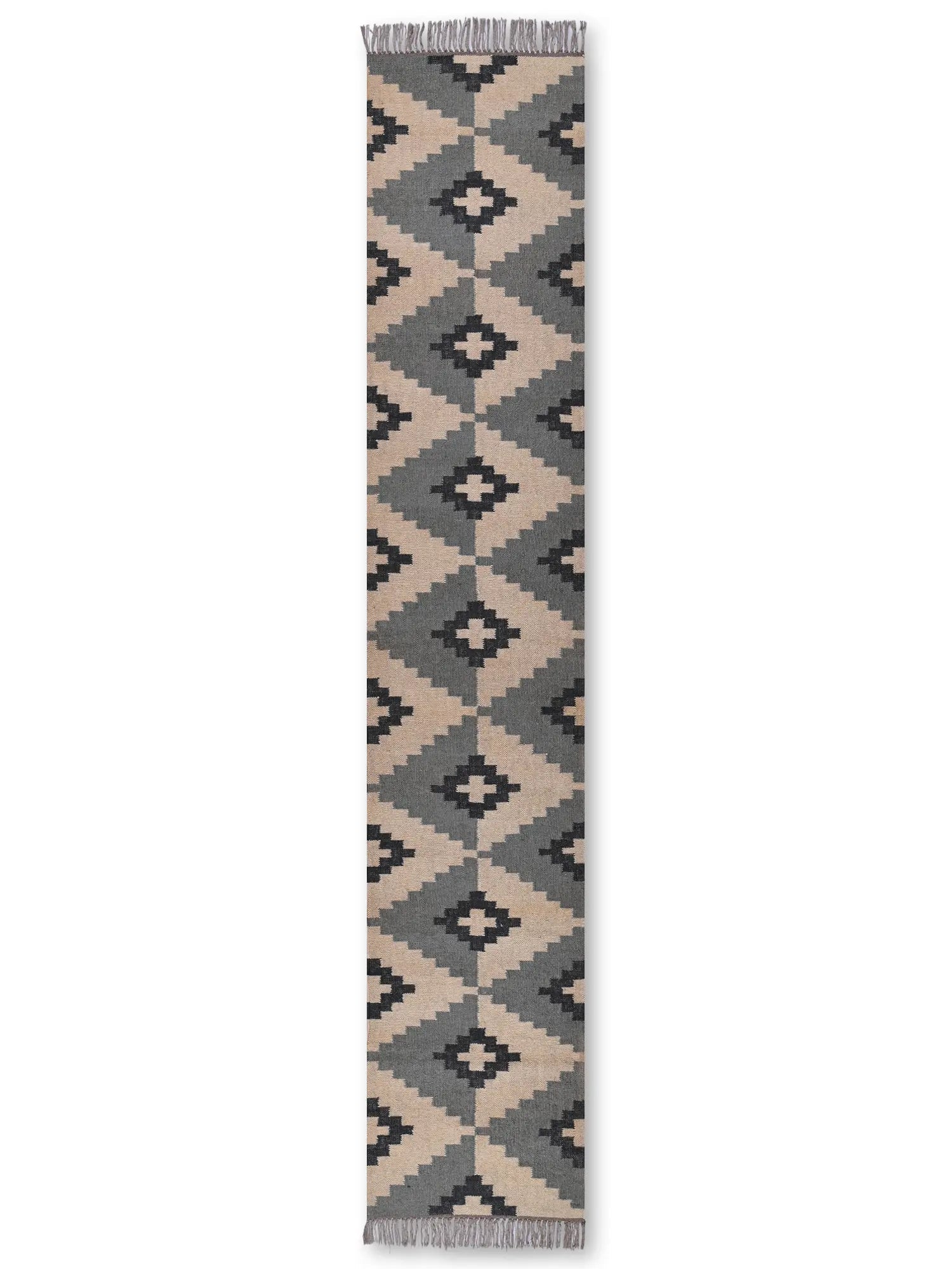 alfombras kilim pasillo 60x360 Gris y negro hecha a mano en fibras naturales