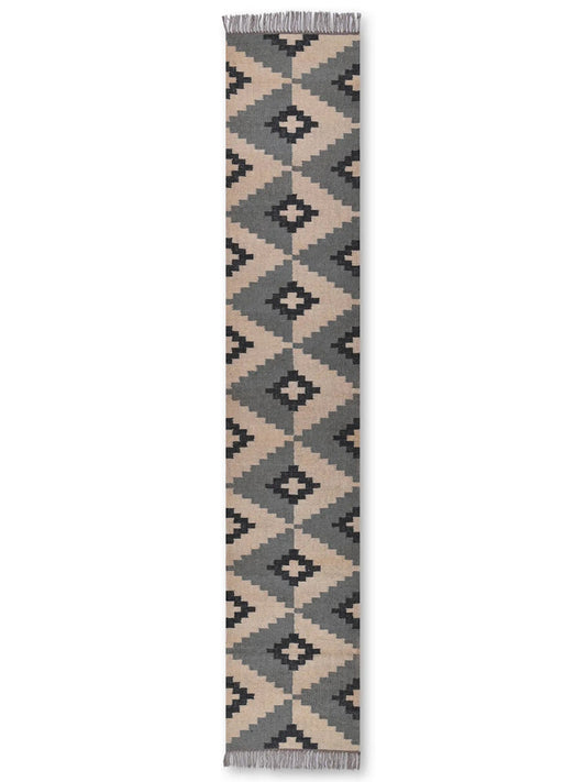alfombras kilim pasillo 60x360 Gris y negro hecha a mano en fibras naturales