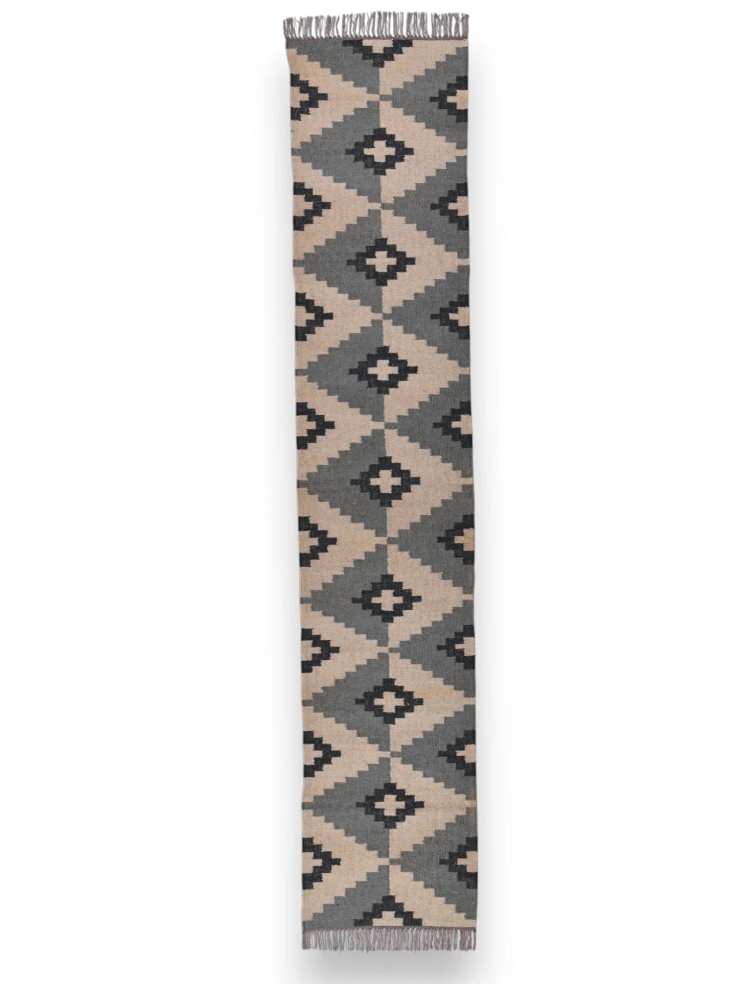 alfombras kilim pasillo 60x360 Gris y negro hecha a mano en fibras naturales
