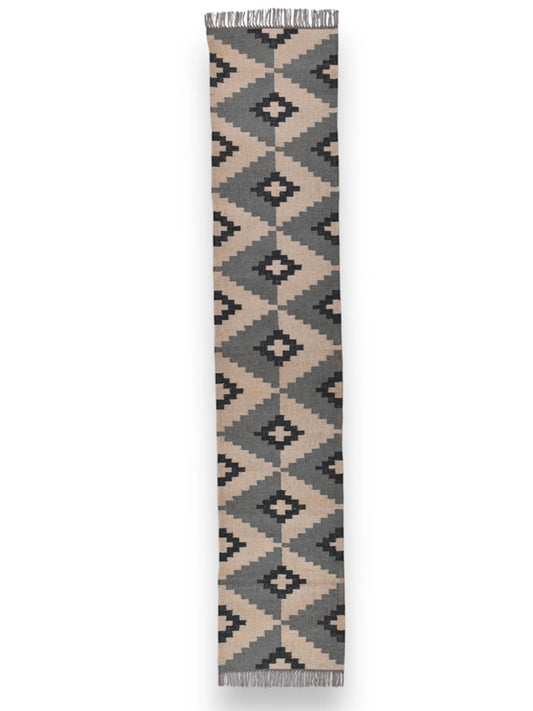 alfombras kilim pasillo 60x360 Gris y negro hecha a mano en fibras naturales