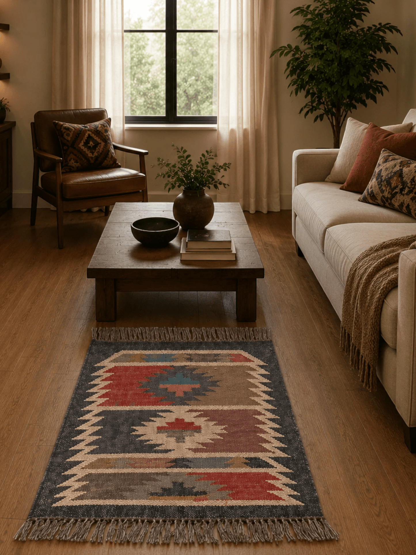 Alfombra Kilim60x90 para (comedor, salón, dormitorio...dinning, living,  room) multicolor de yute y lana.