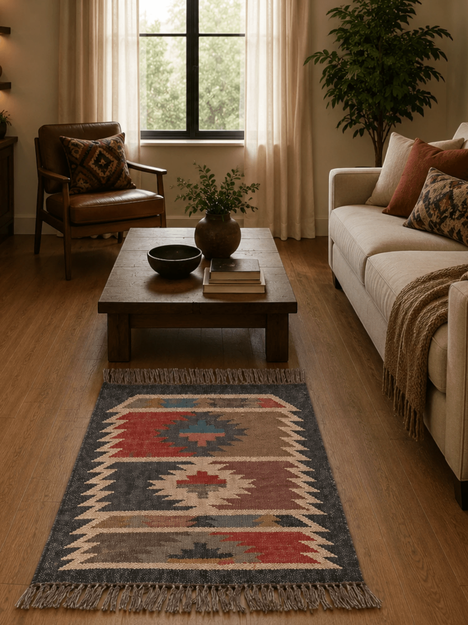 Alfombra Kilim60x90 para (comedor, salón, dormitorio...dinning, living,  room) multicolor de yute y lana.