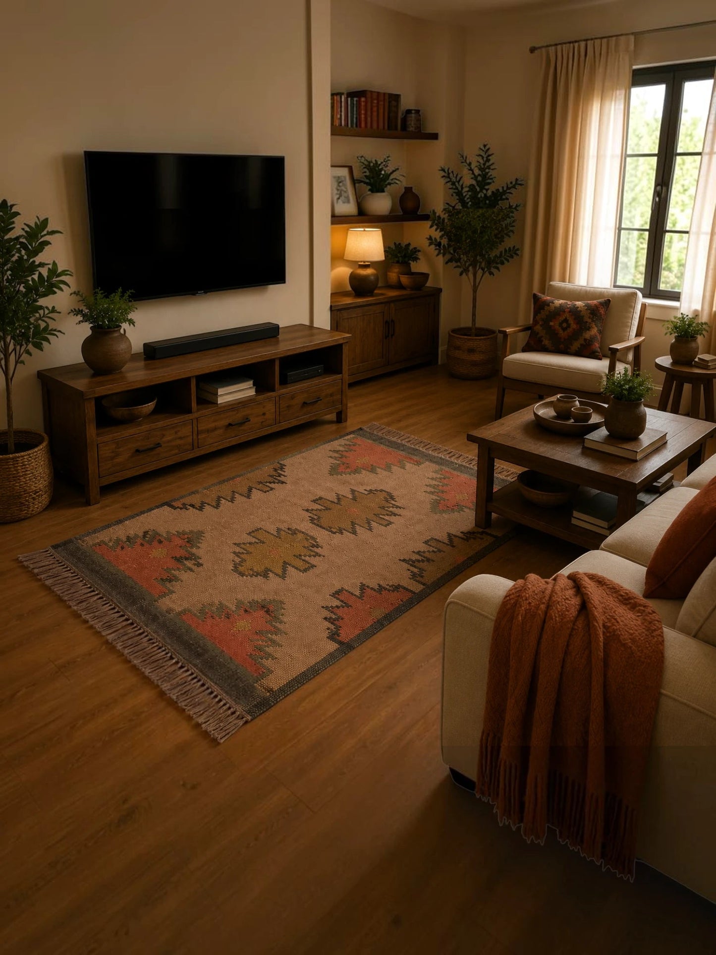 Alfombra Kilim 60x90 para (comedor, salón, dormitorio...dinning, living,  room) multicolor de yute y lana.