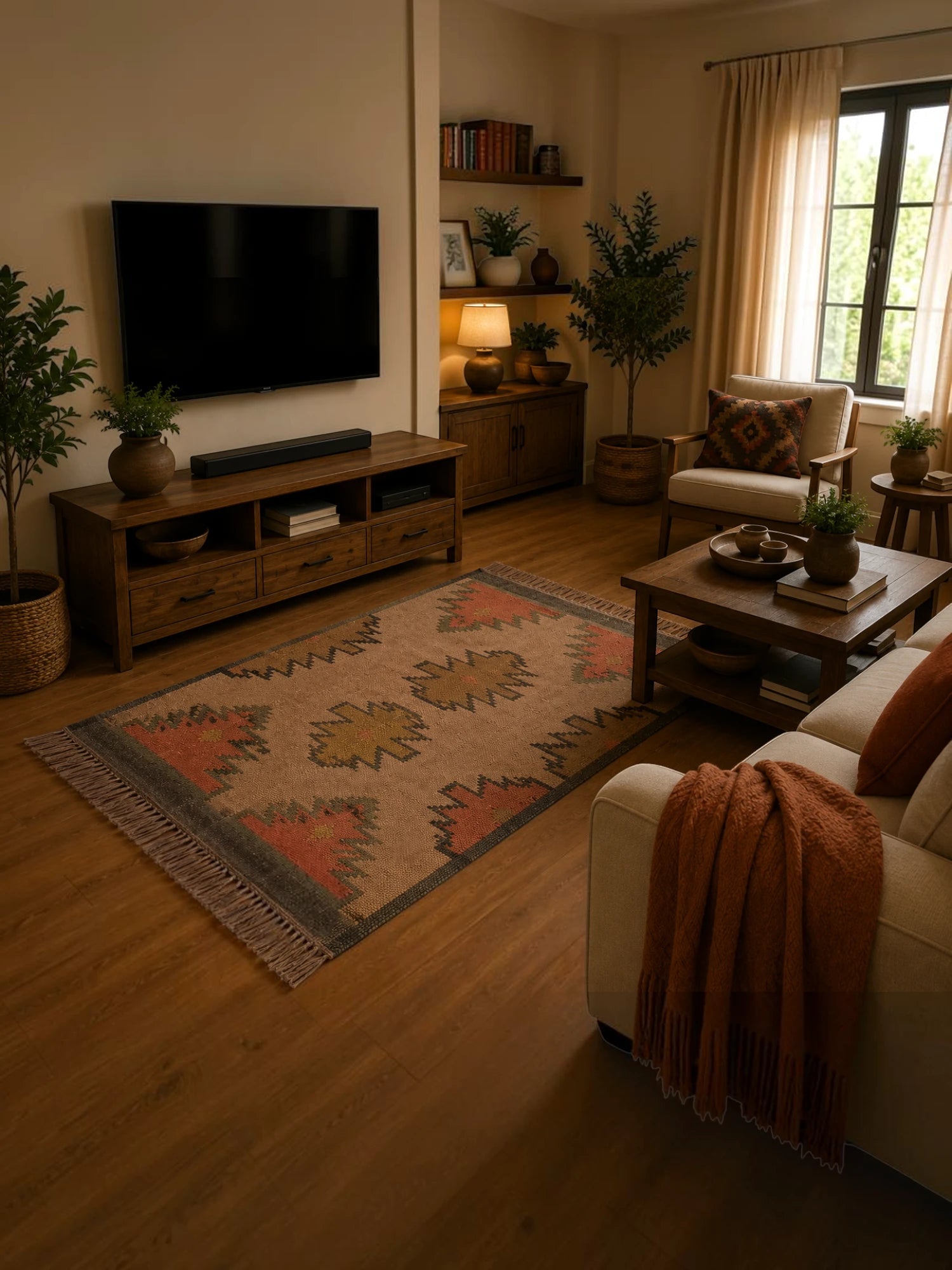 Alfombra Kilim 60x90 para (comedor, salón, dormitorio...dinning, living,  room) multicolor de yute y lana.