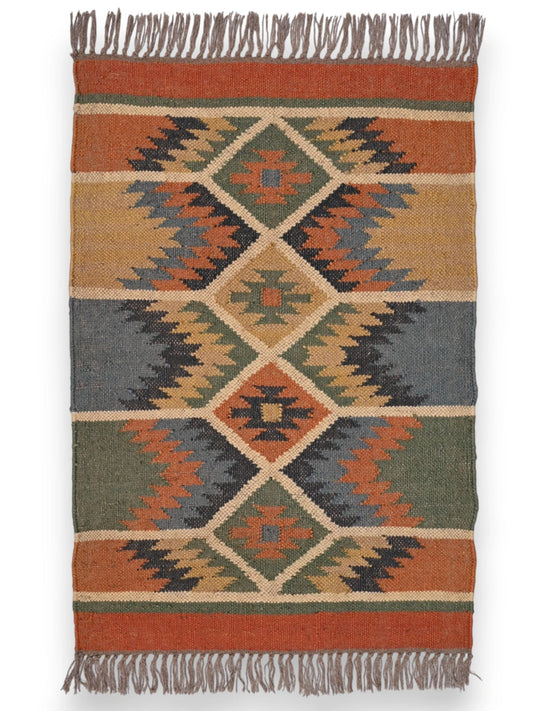 alfombras kilim pasillo 60x90 multicolor hecha a mano en fibras naturales
