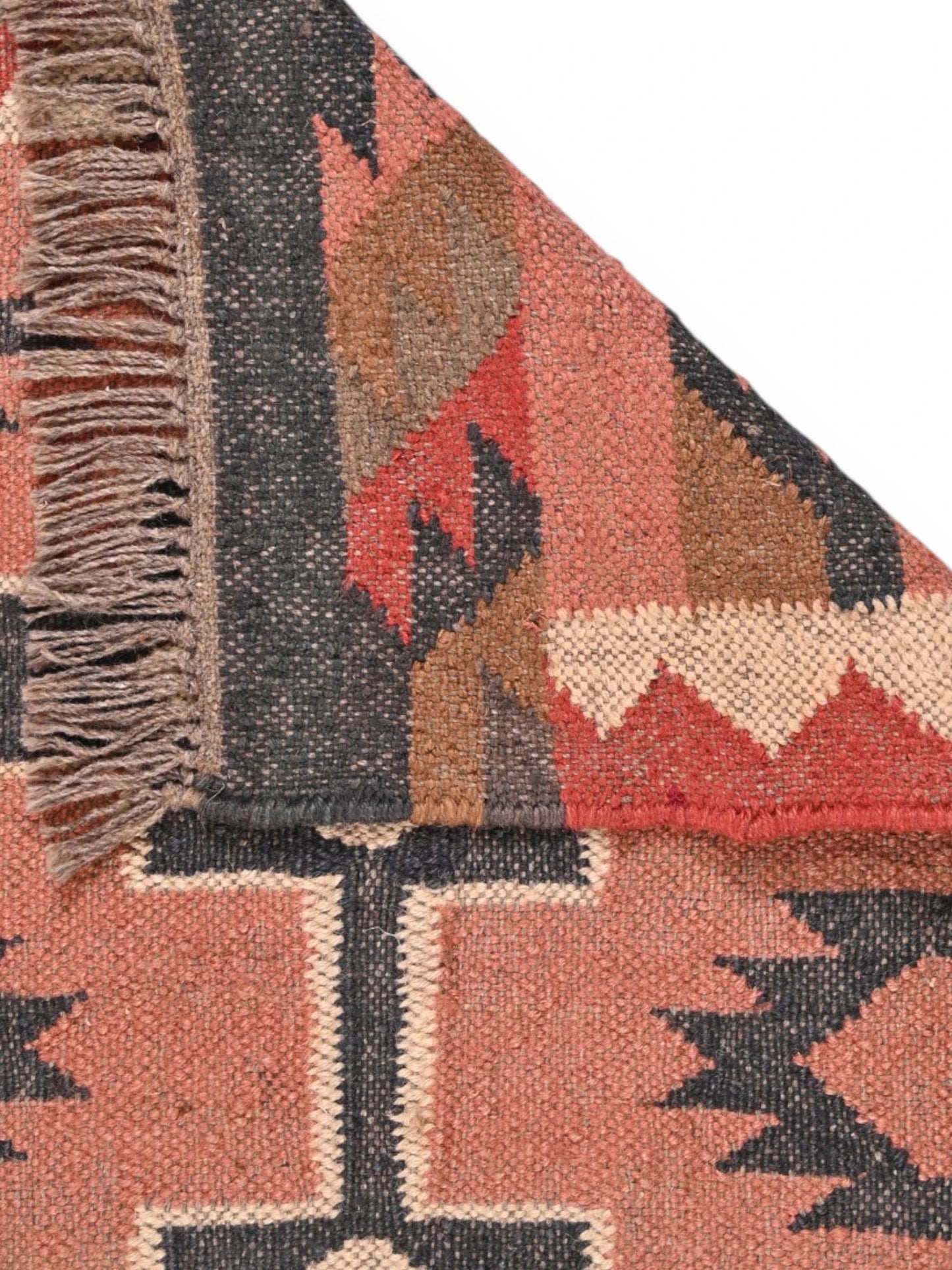 Detalle de alfombras kililm pasillo 60x90 multicolor necha a mano en fibras naturales