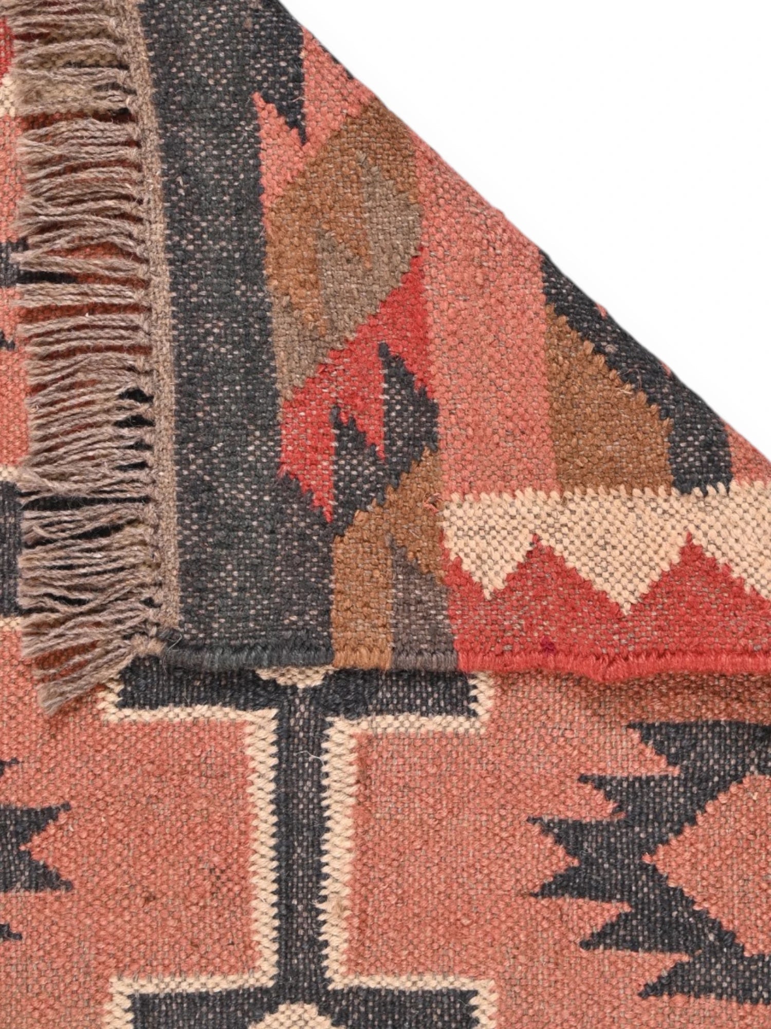 Detalle de alfombras kililm pasillo 60x90 multicolor necha a mano en fibras naturales