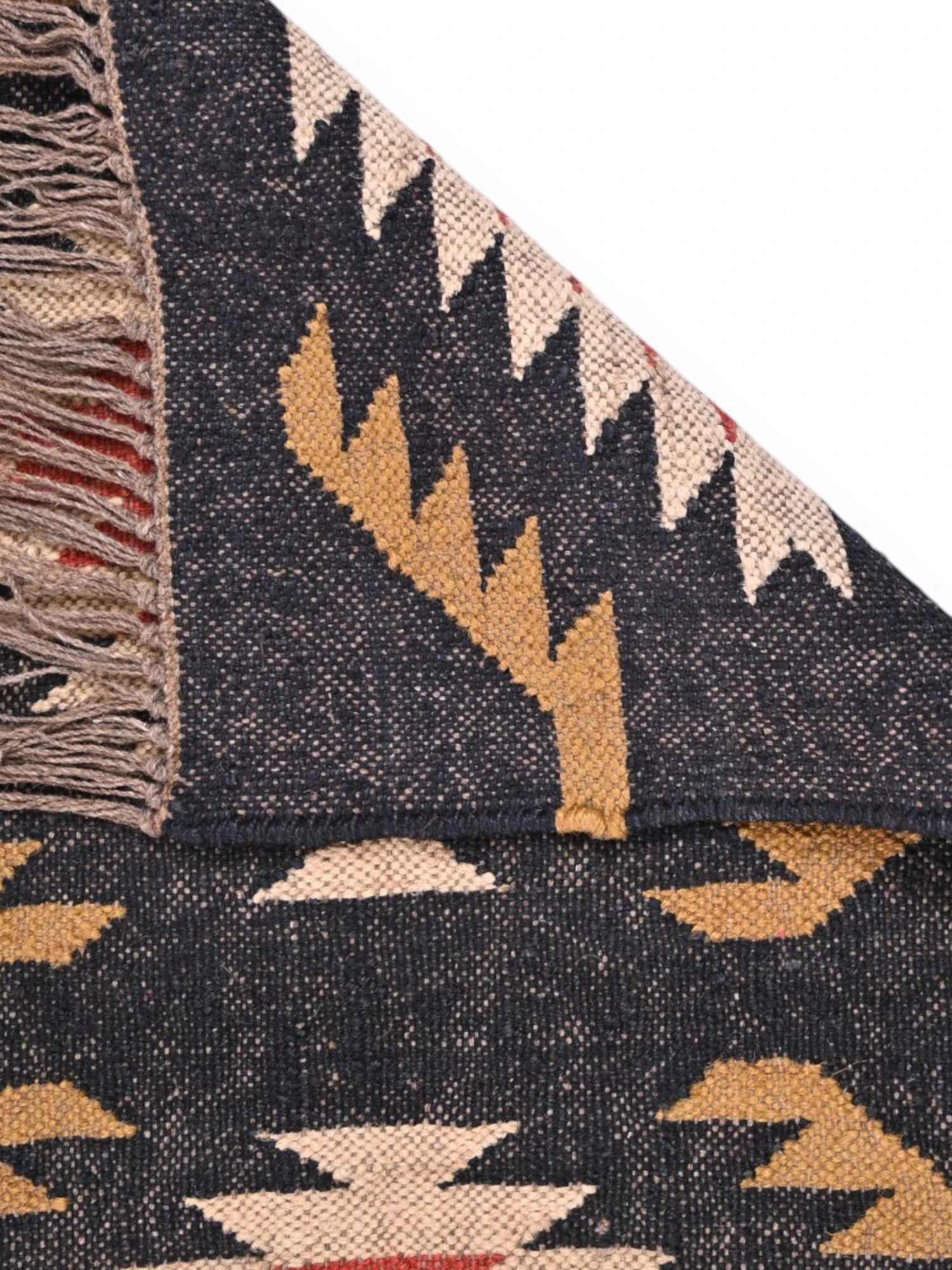 Detalle de alfombras kililm pasillo 60x90 multicolor necha a mano en fibras naturales