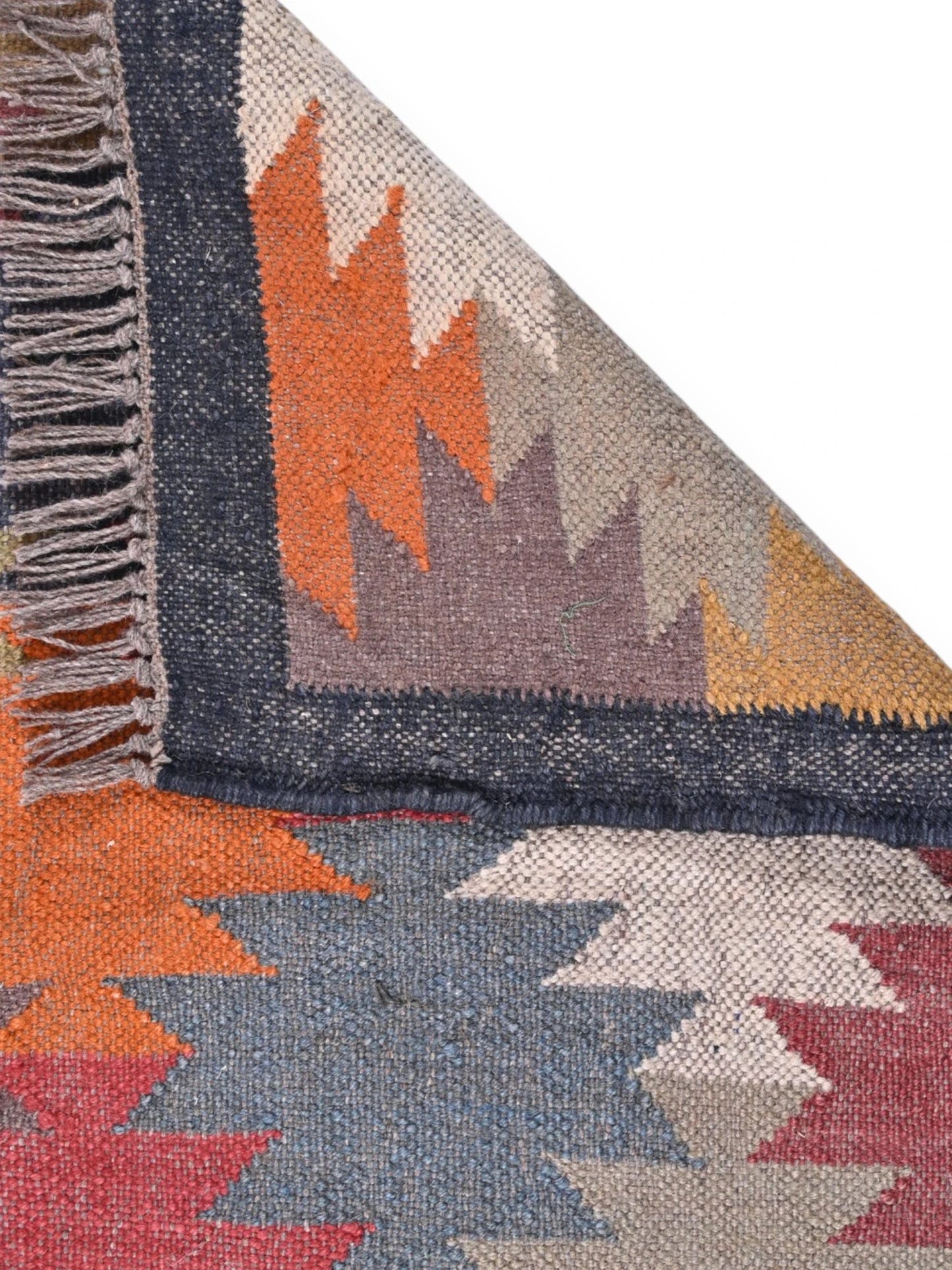 Detalle de alfombras kililm pasillo 60x90  multicolor necha a mano en fibras naturales