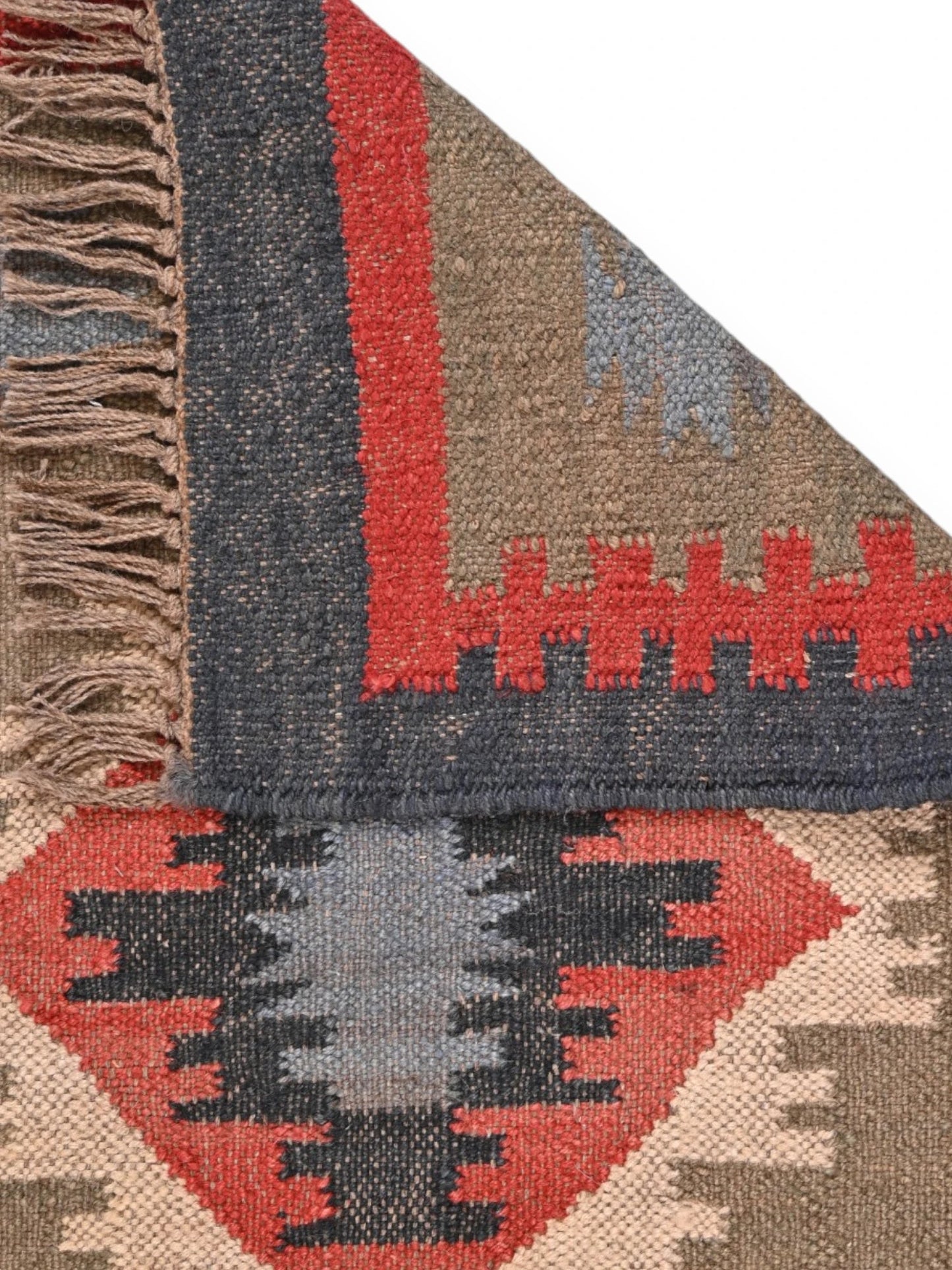 Detalle de alfombras kililm pasillo 60x90 multicolor necha a mano en fibras naturales