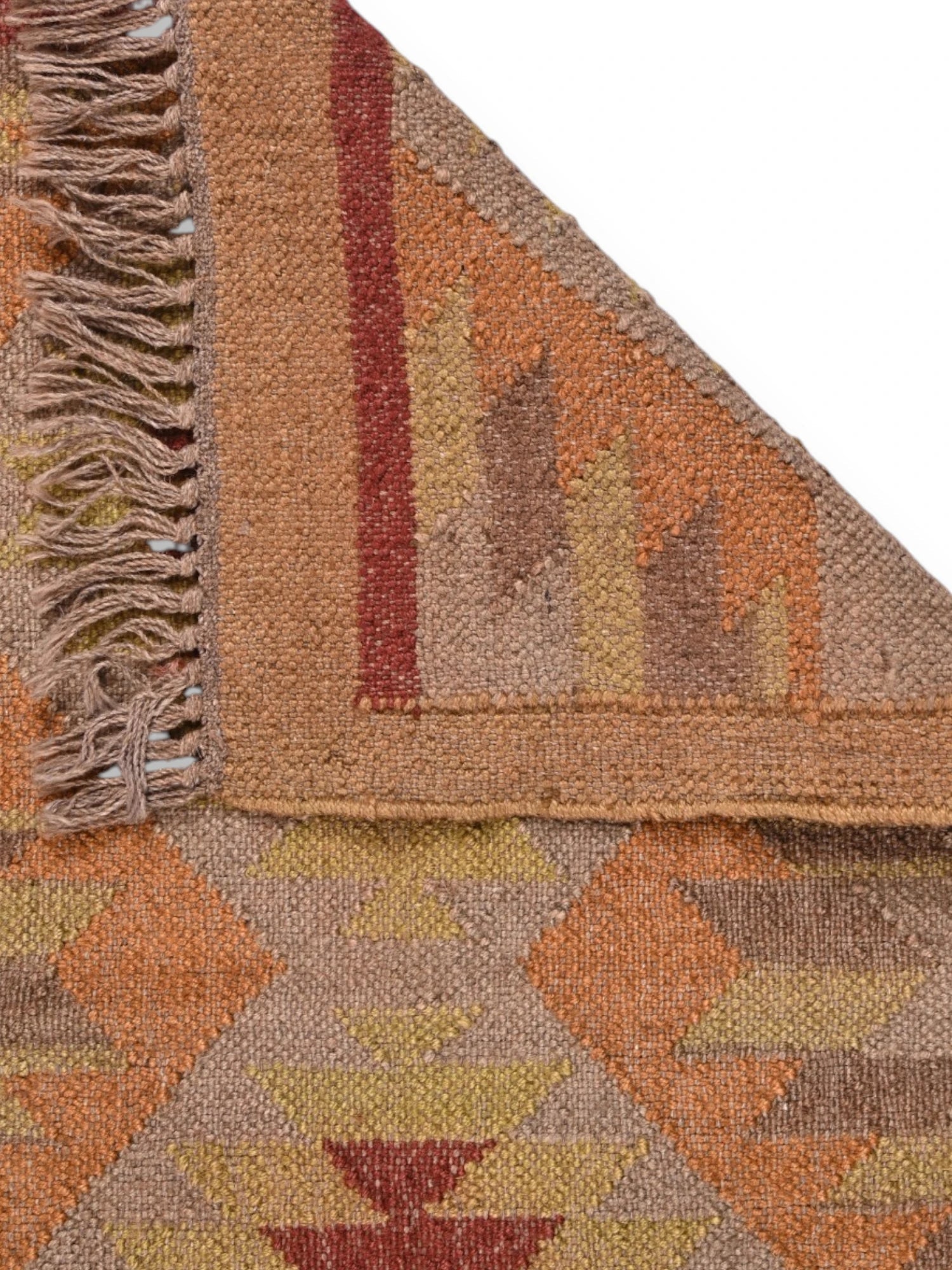 Detalle de alfombras kililm pasillo 60x90 multicolor necha a mano en fibras naturales