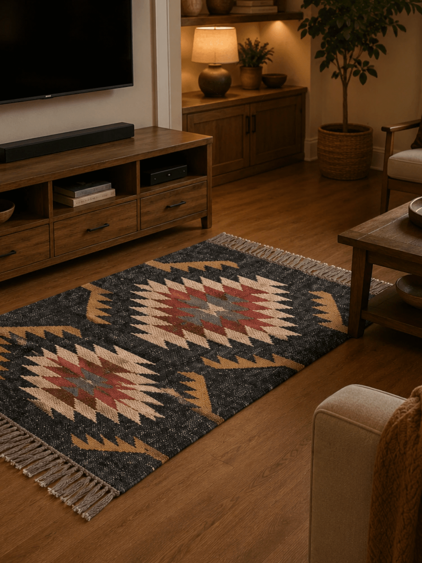 Alfombra Kilim 60x90 para (comedor, salón, dormitorio...dinning, living,  room) multicolor de yute y lana.