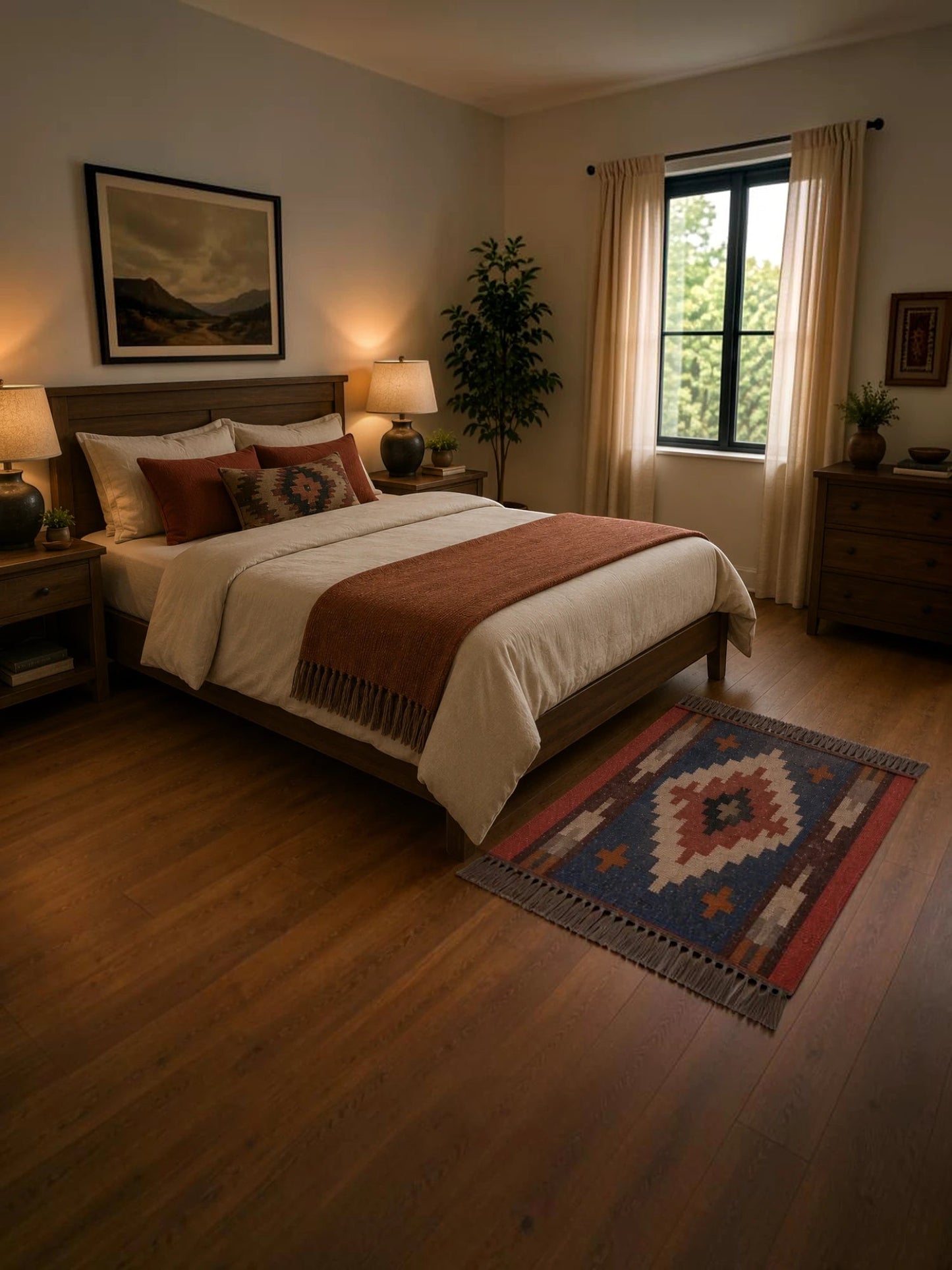 Alfombra Kilim 60x90  para (comedor, salón, dormitorio...dinning, living,  room) multicolor  de yute y lana.